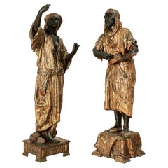 Pair of Large Antique Orientalist Bronze Figural Sculptures or Statues