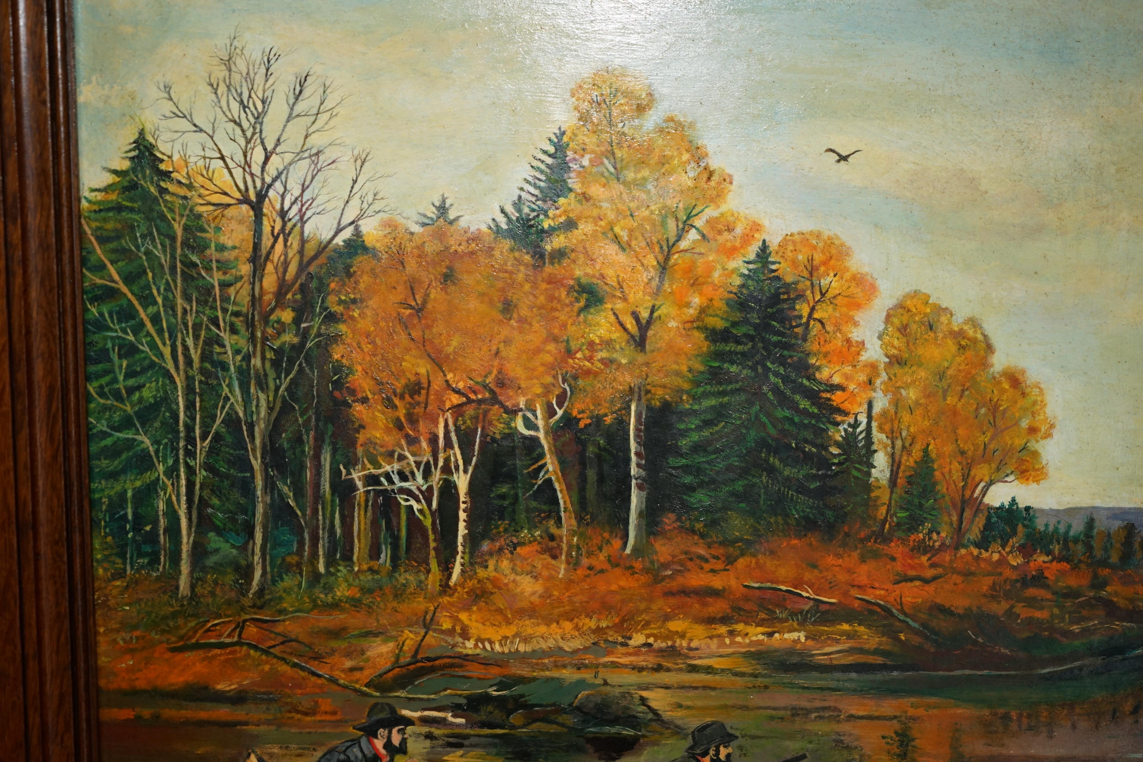 AIR OF LARGE ANTIQUE ORIGINAL SWEDISH OIL ON BOARD PAINTINGS CHUNKY OAK FRAMEs im Angebot 11