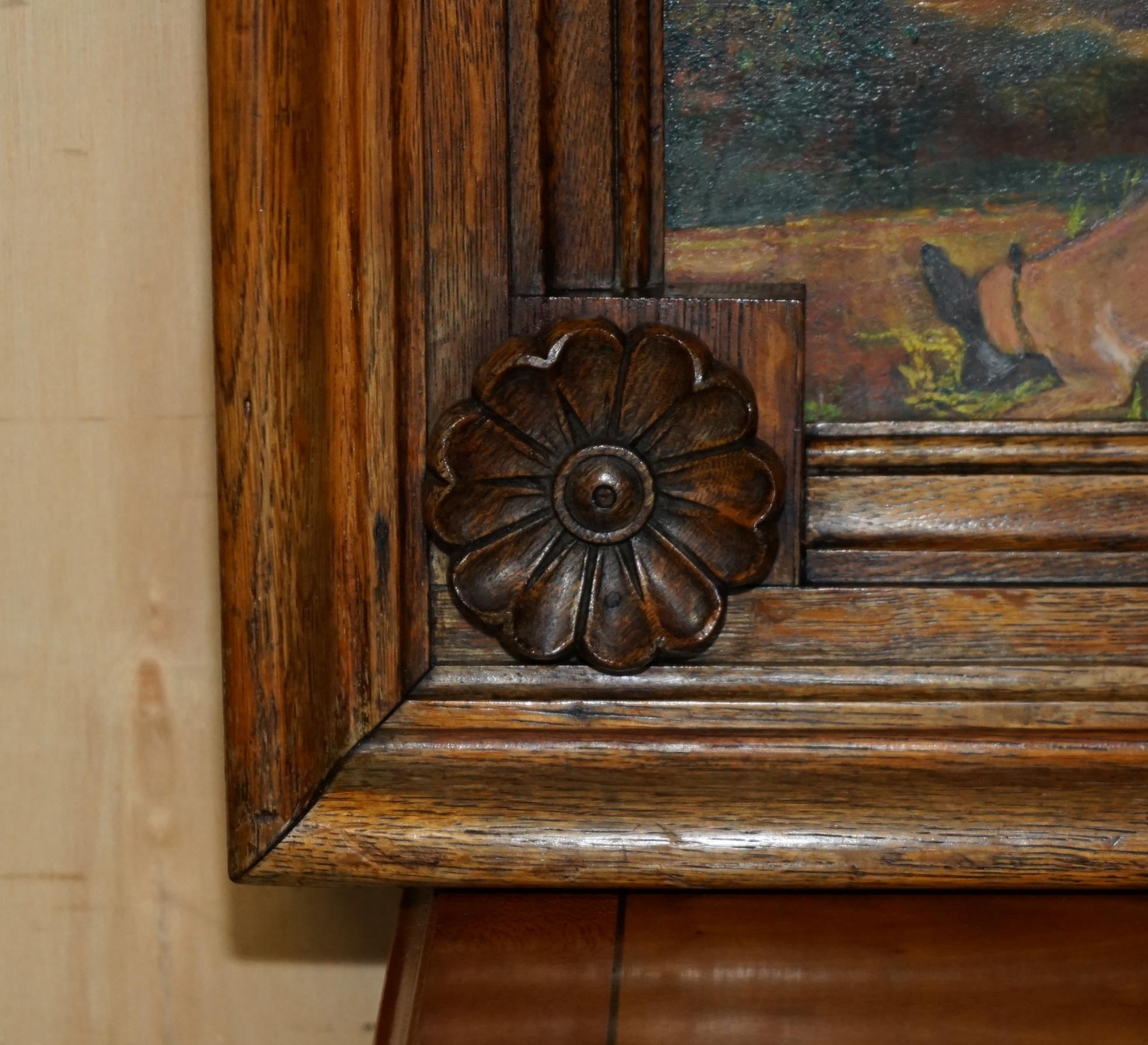 AIR OF LARGE ANTIQUE ORIGINAL SWEDISH OIL ON BOARD PAINTINGS CHUNKY OAK FRAMEs (Schwedisch) im Angebot