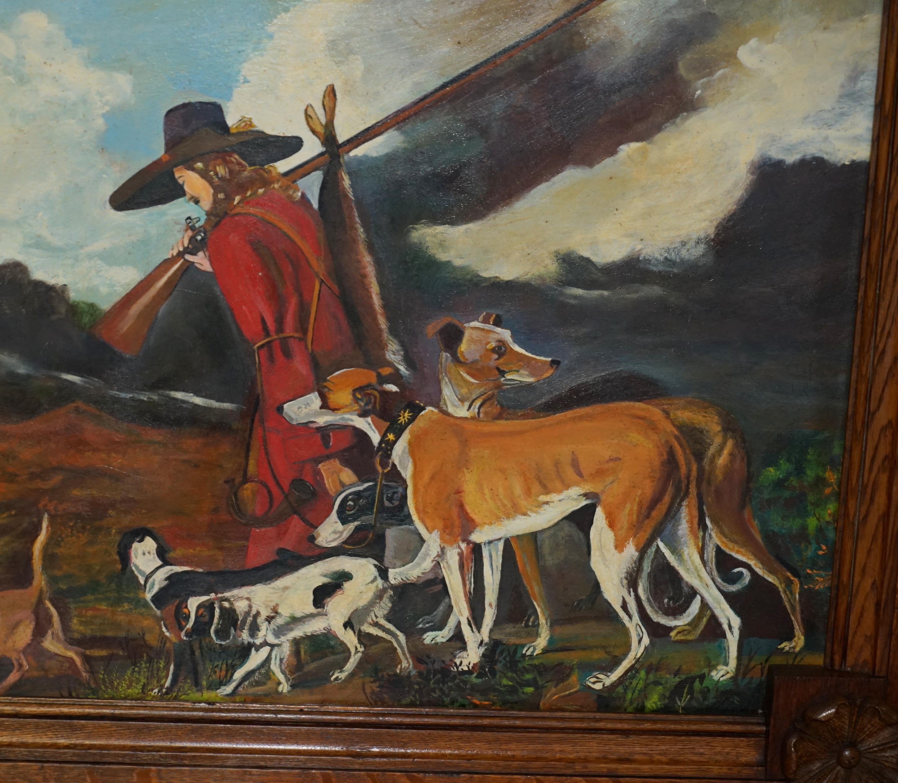 AIR OF LARGE ANTIQUE ORIGINAL SWEDISH OIL ON BOARD PAINTINGS CHUNKY OAK FRAMEs (Handgefertigt) im Angebot
