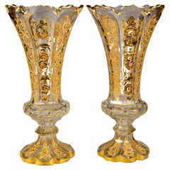 Pair of Large Antique Painted Vases (Lions and Monkeys ) - 19th century - Bohemi