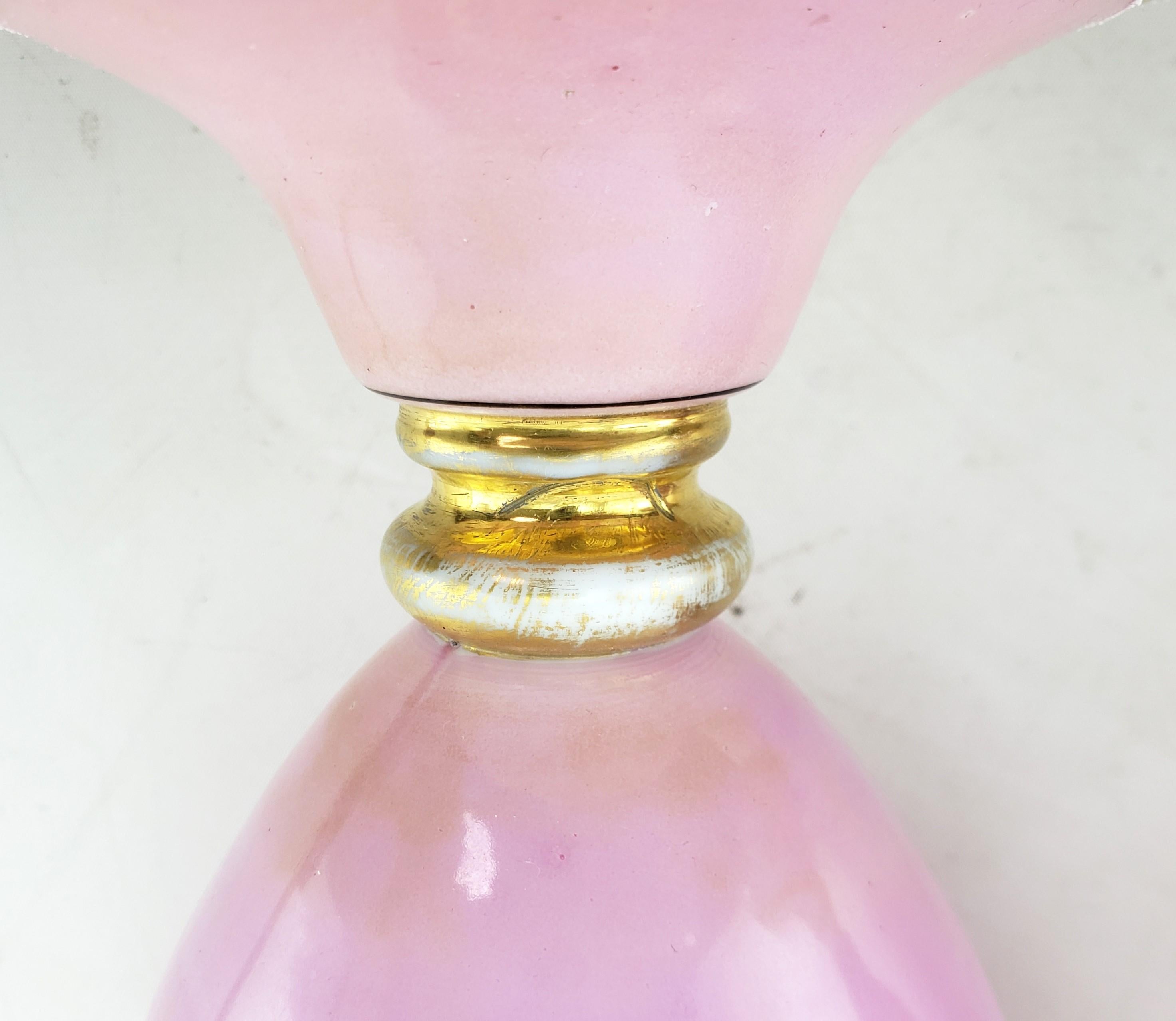 Pair of Large Antique Pink Enameled Glass Portrait Vases with Gilt Accents 9
