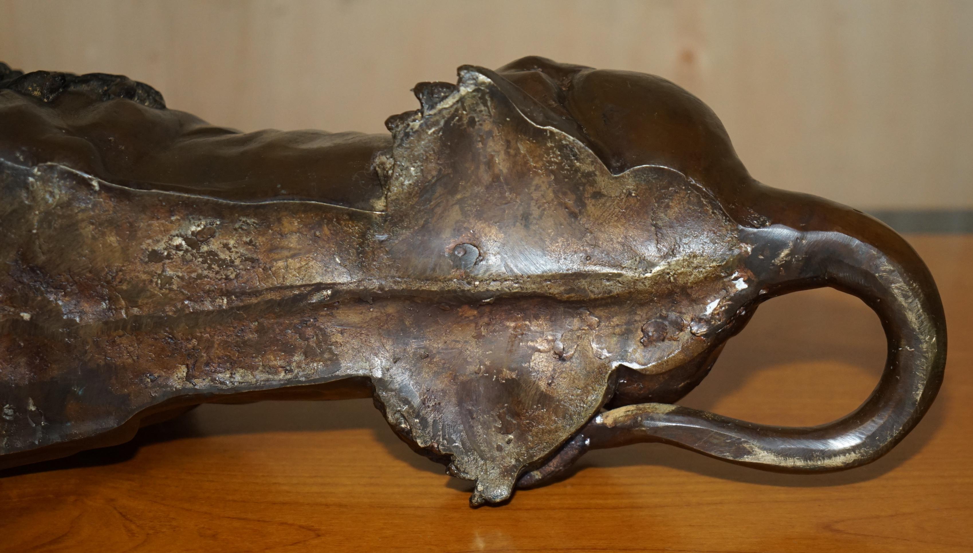 COPPIA DI GRANDI STATUE DI LEONE RECUMBANTE ANTICO IN BRONZO SUPER DECORATIVE DA VEDERE in vendita 10