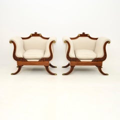 Pair of Large Antique Regency Style Armchairs