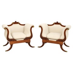 Pair of Large Antique Regency Style Armchairs