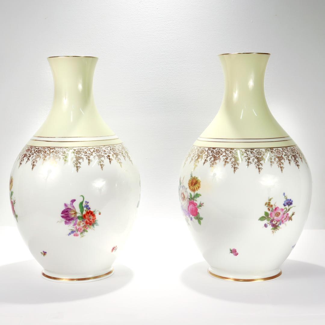 Art Nouveau Pair of Large Antique Rosenthal Gilt Bouquet Vases with Floral Decoration For Sale