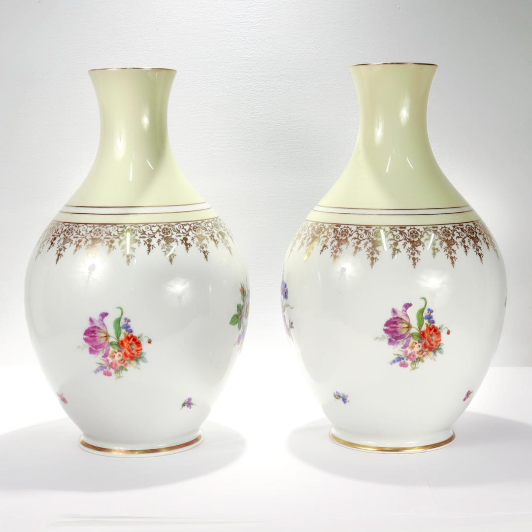 Pair of Large Antique Rosenthal Gilt Bouquet Vases with Floral Decoration In Good Condition For Sale In Philadelphia, PA