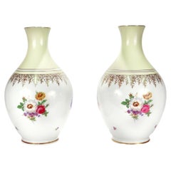 Pareja de Grandes Jarrones Dorados Antiguos Rosenthal con Decoración Floral