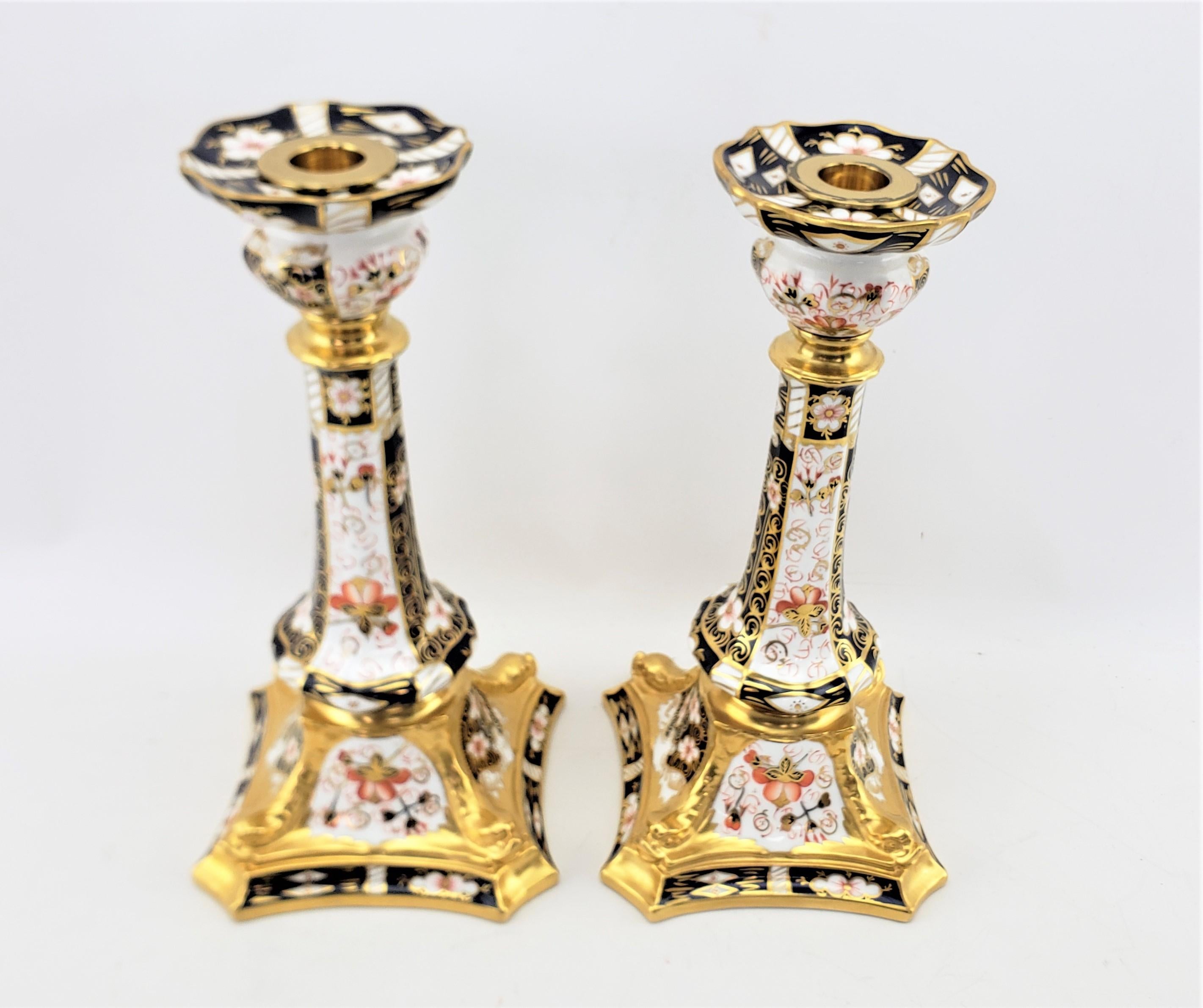 Pair of Large Antique Royal Crown Derby 2451 Imari Dolphin Candlesticks For Sale 1