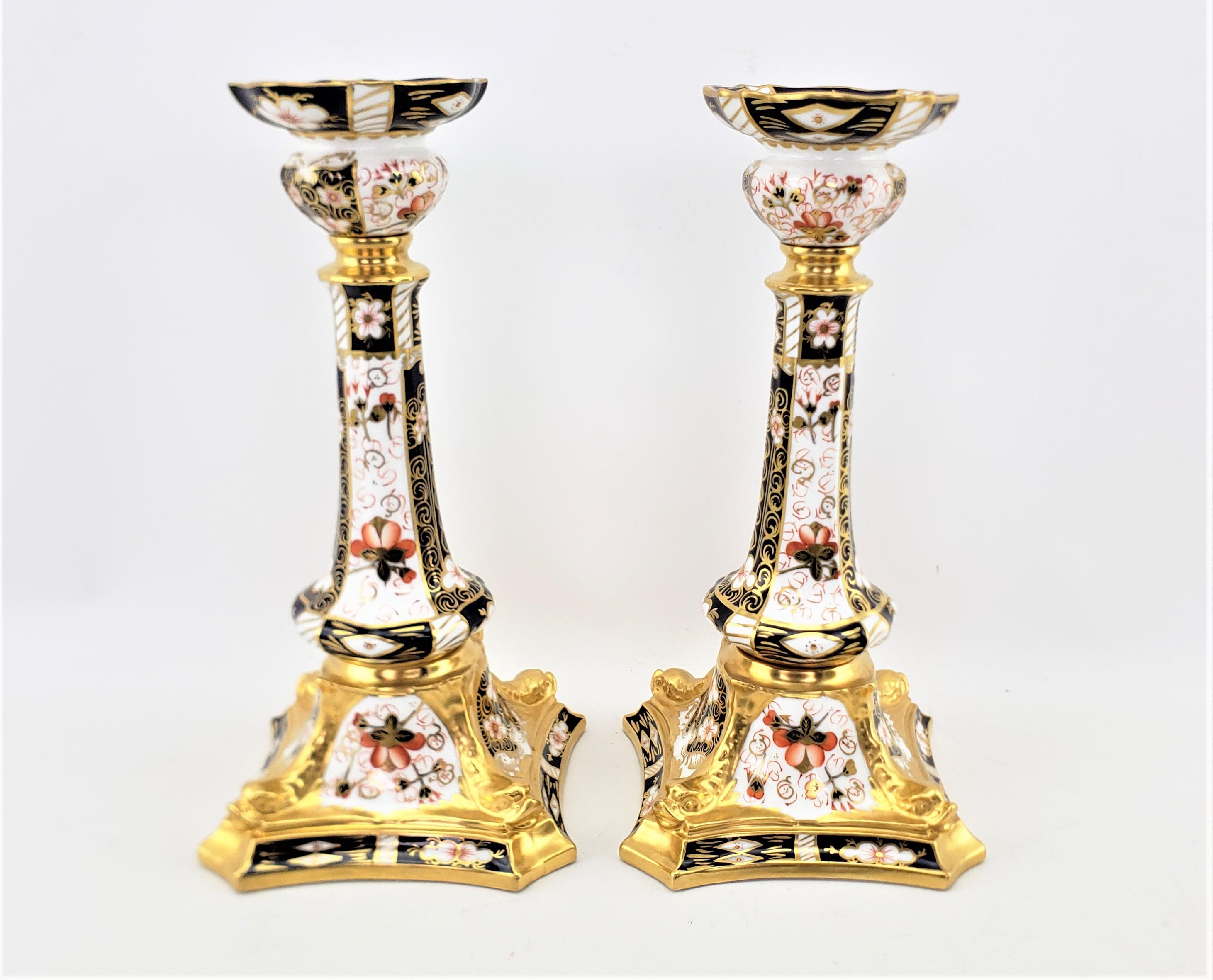 Pair of Large Antique Royal Crown Derby 2451 Imari Dolphin Candlesticks For Sale 2