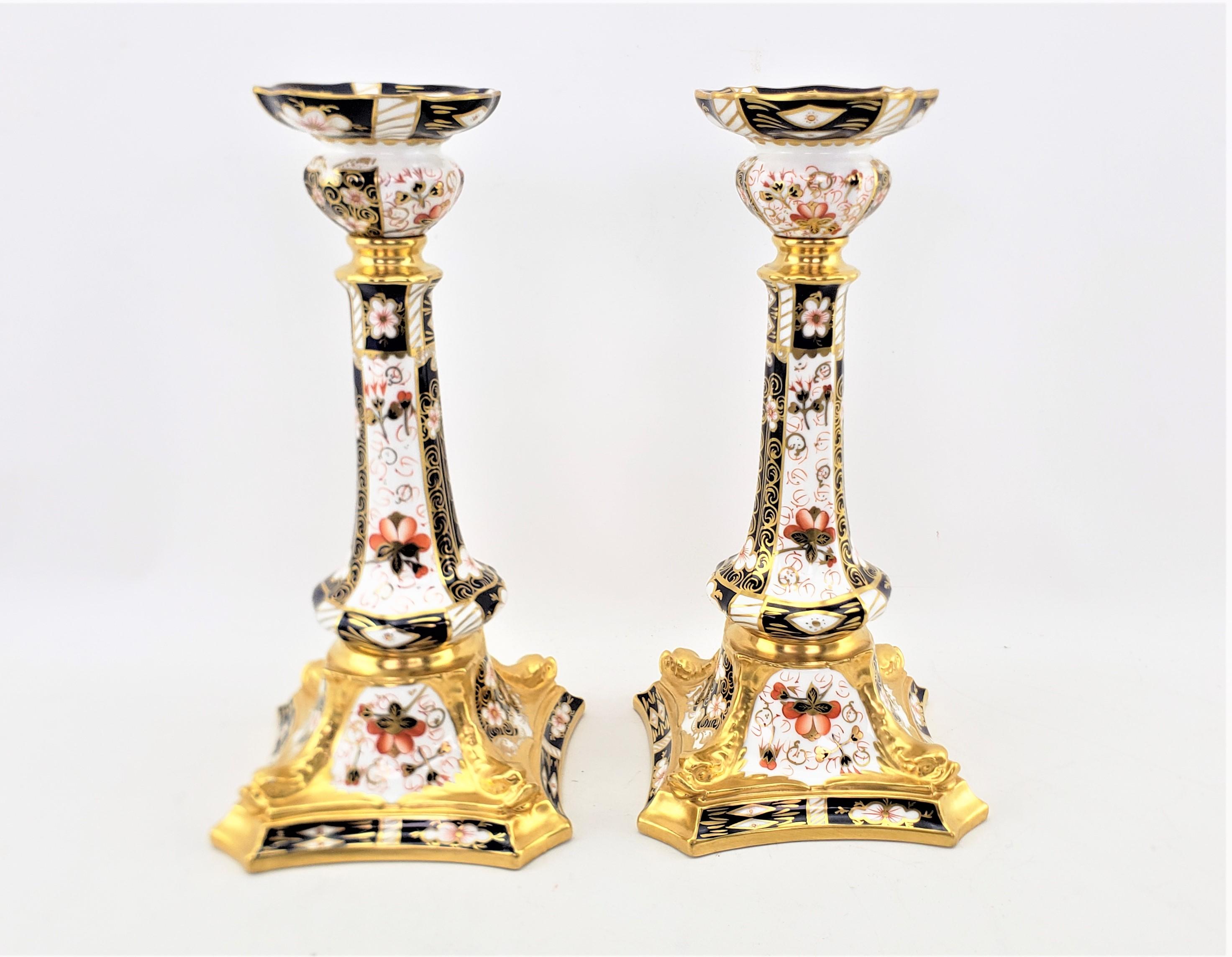 Japonisme Pair of Large Antique Royal Crown Derby 2451 Imari Dolphin Candlesticks For Sale
