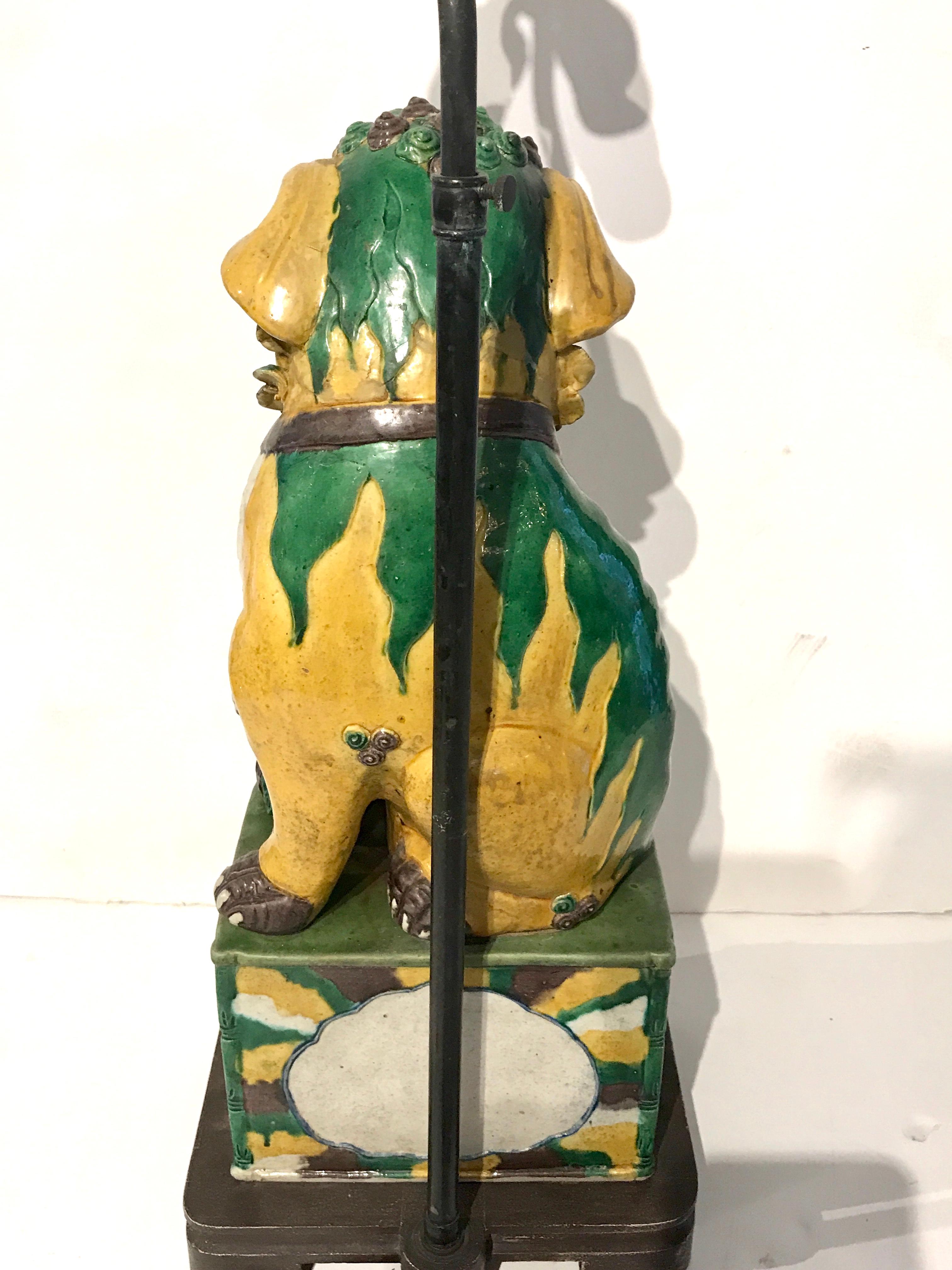 Pair of Large Antique Sancai Chinese Export Foo Dogs, Now as L 1