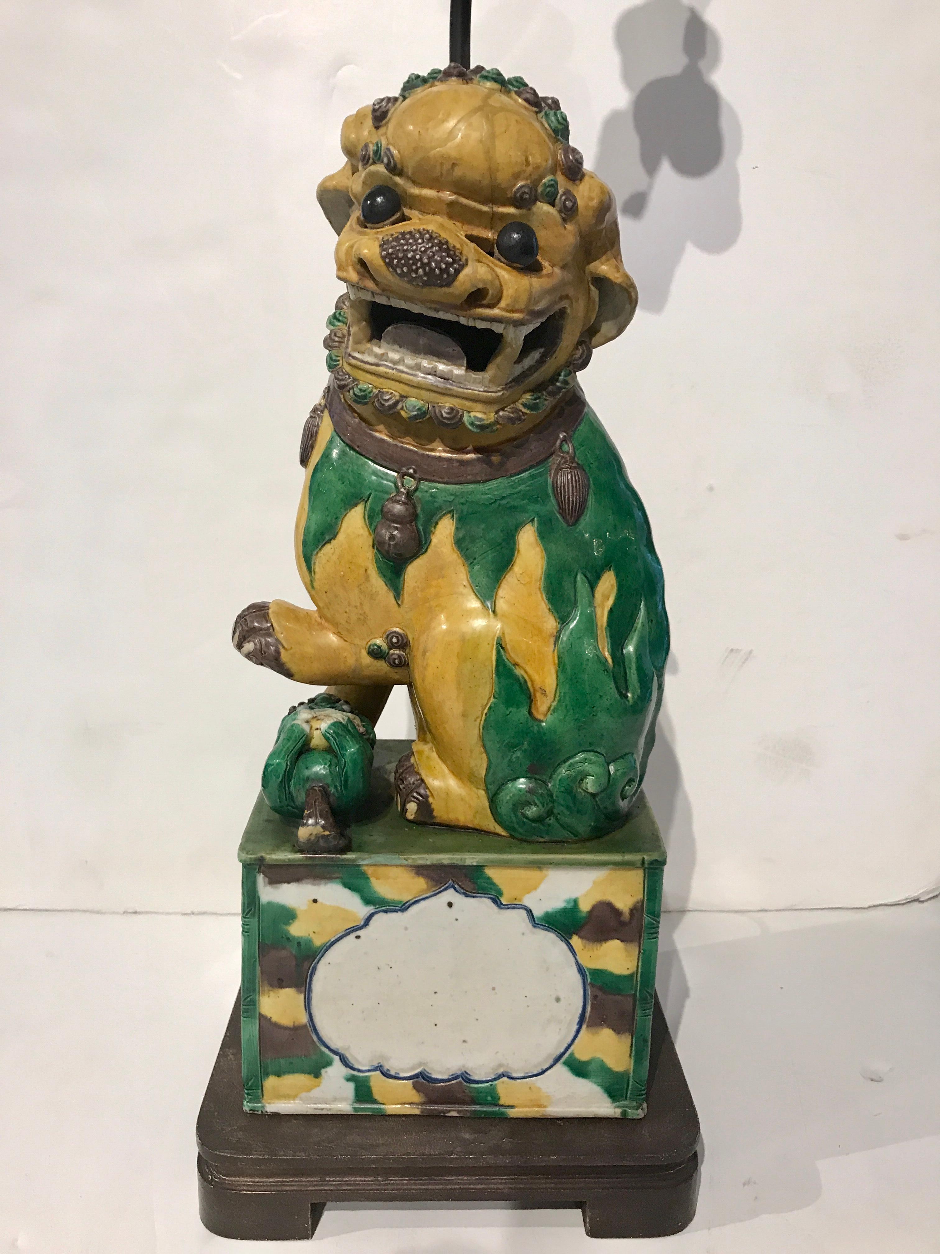 Pair of Large Antique Sancai Chinese Export Foo Dogs, Now as L 4