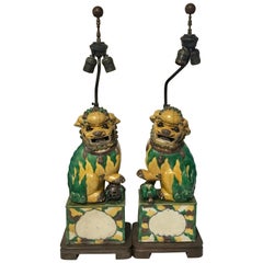 Paire de grands chiens Foo antiques Sancai Chinese Export:: maintenant comme L