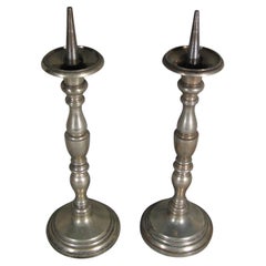 Pair of Large Antique Silver-Plated Bronze Candlesticks - 1Y139