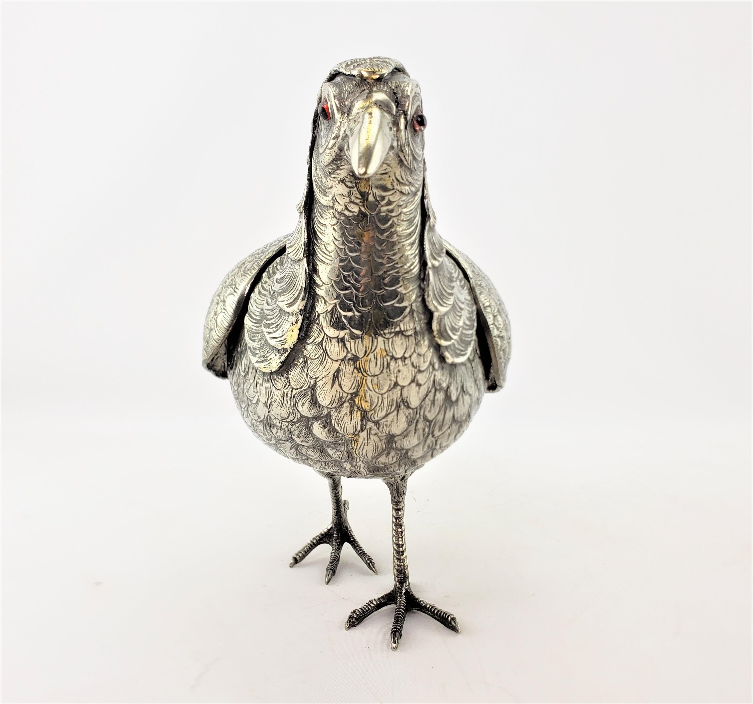 Pair of Large Antique Silver Plated Pheasant Sculptures with Articulated Wings For Sale 3