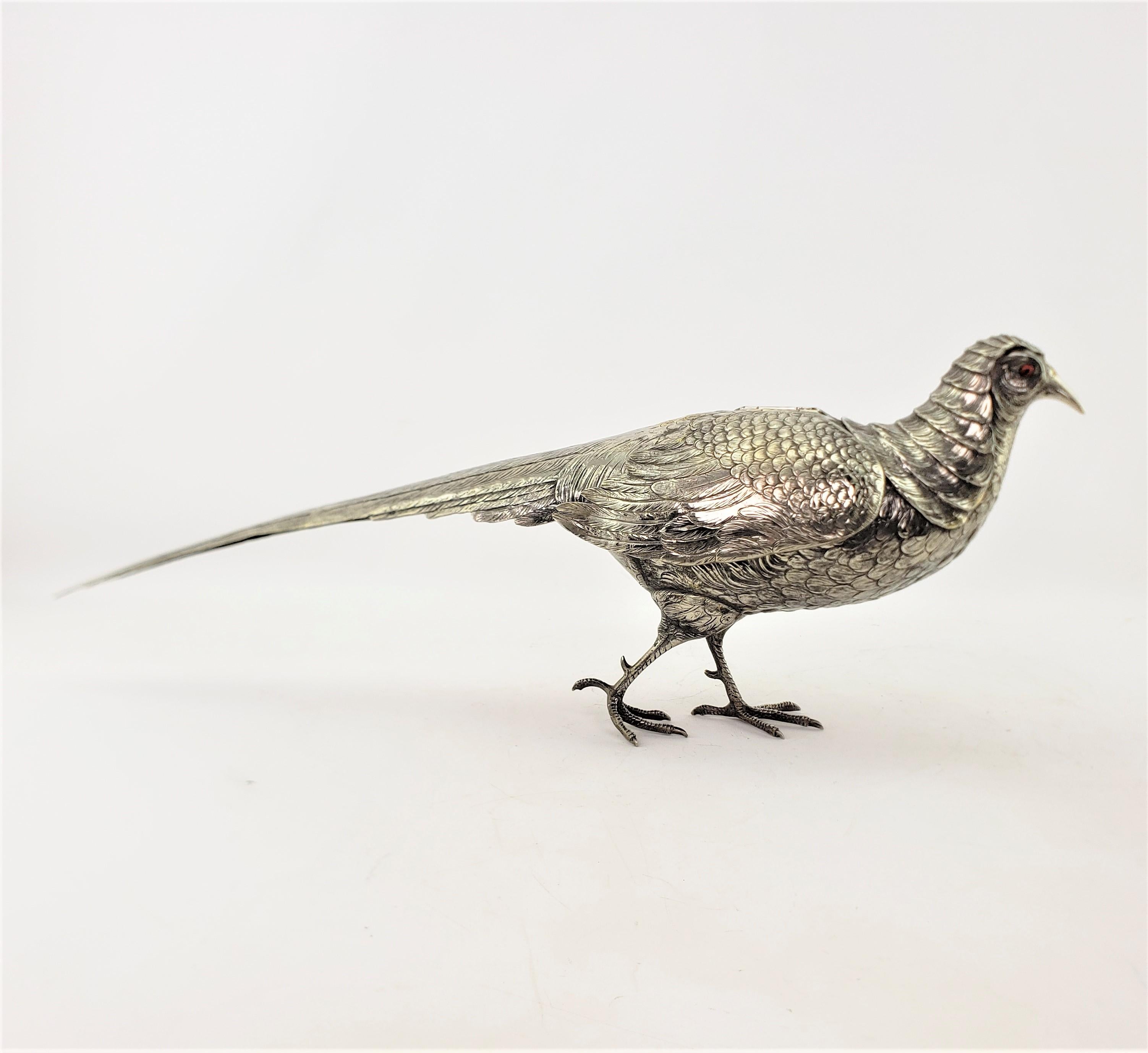 Pair of Large Antique Silver Plated Pheasant Sculptures with Articulated Wings For Sale 5