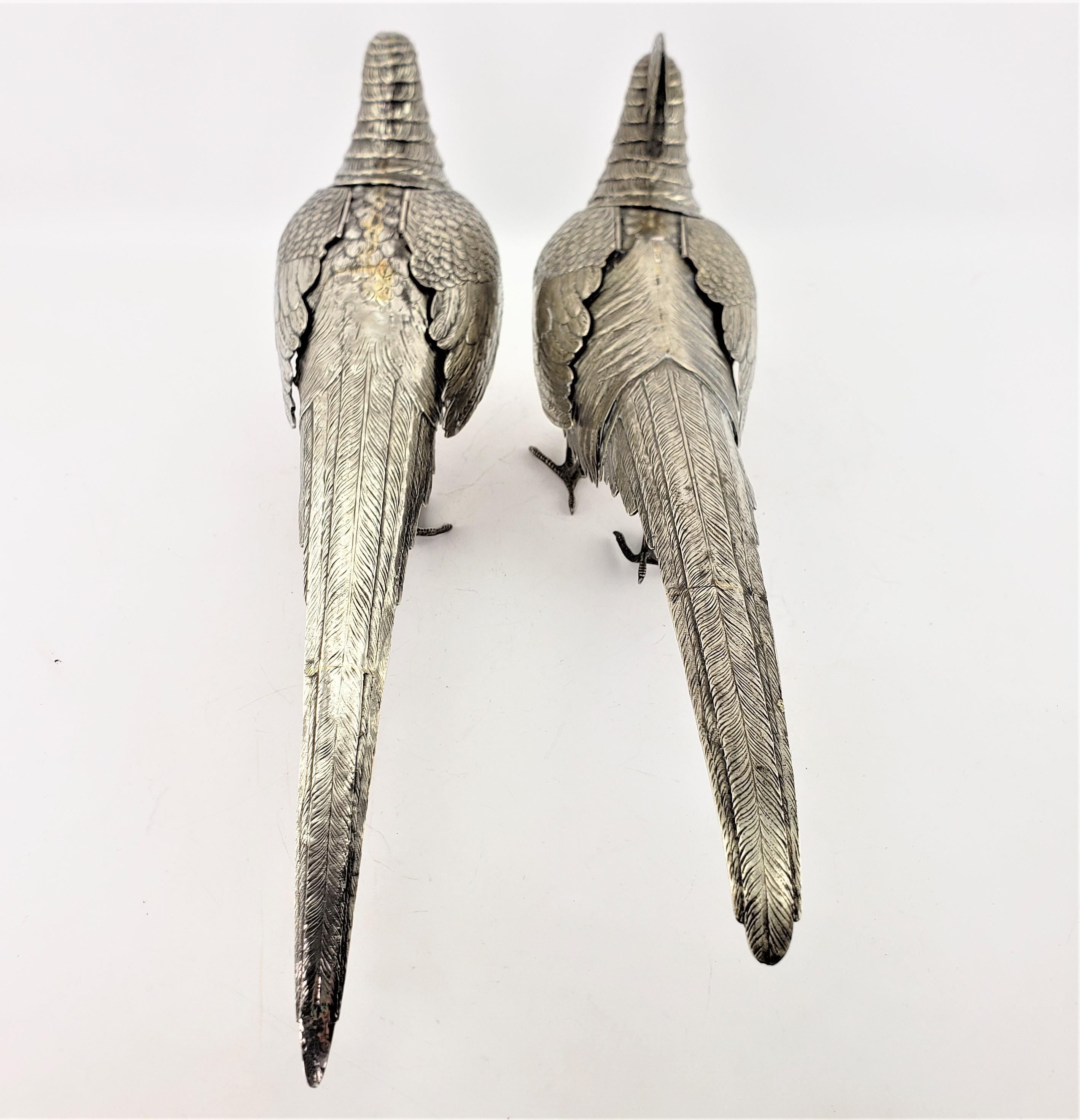 Pair of Large Antique Silver Plated Pheasant Sculptures with Articulated Wings For Sale 6