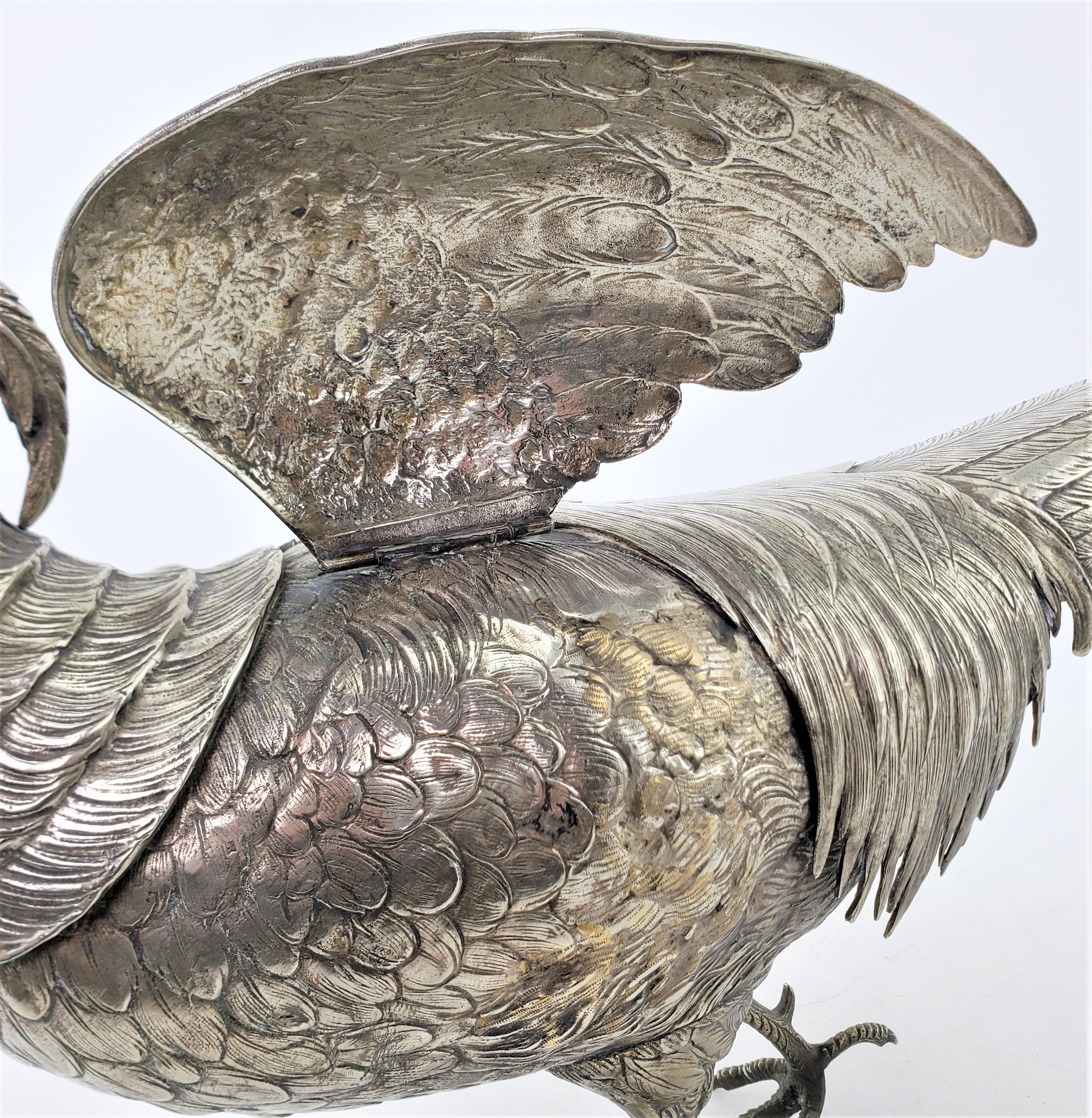 Pair of Large Antique Silver Plated Pheasant Sculptures with Articulated Wings For Sale 8
