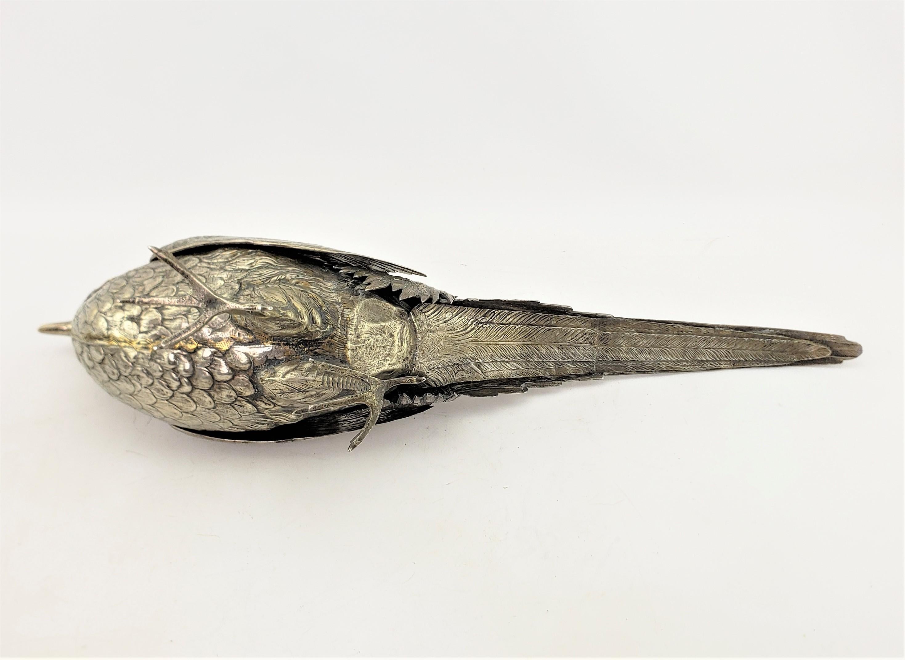 Pair of Large Antique Silver Plated Pheasant Sculptures with Articulated Wings For Sale 9