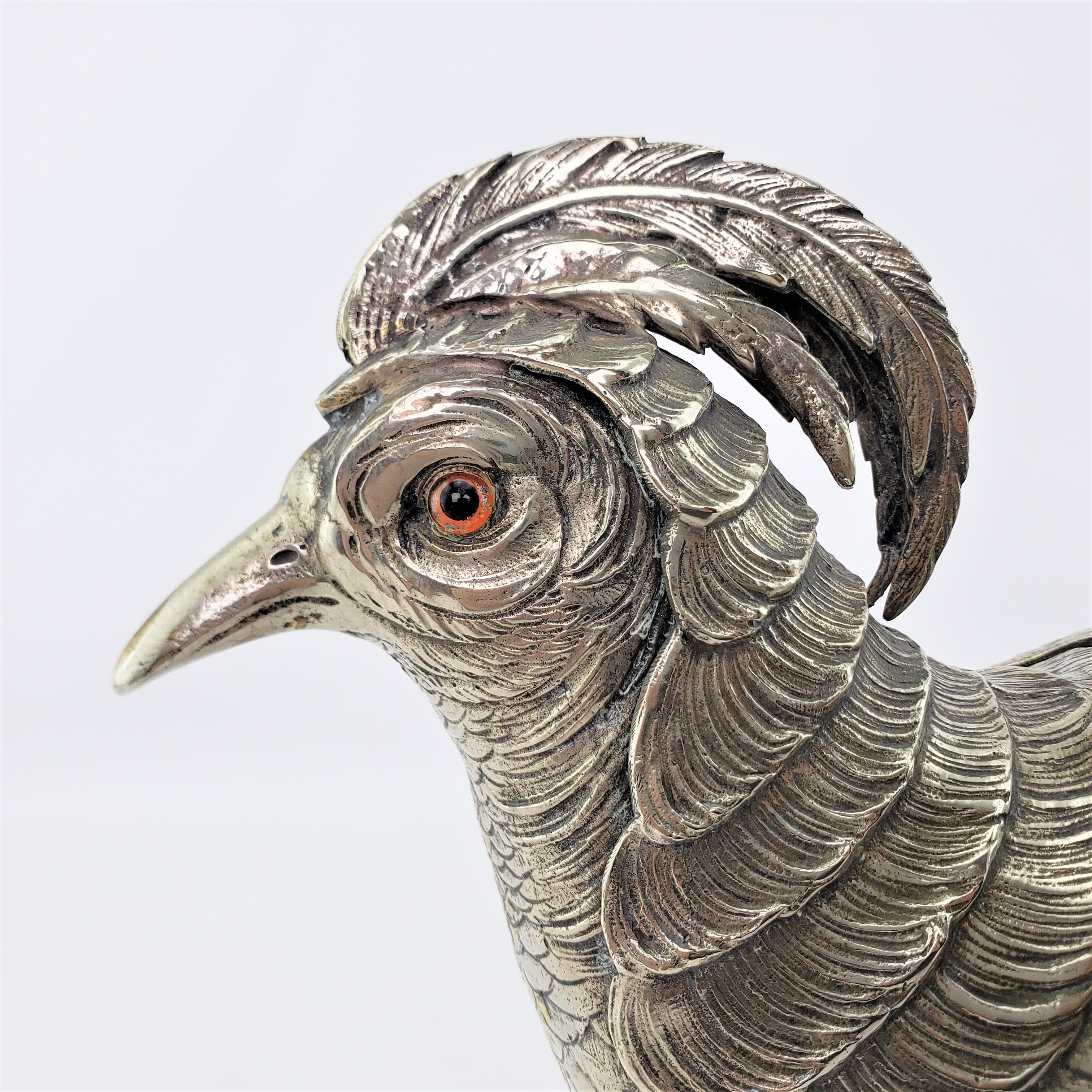Pair of Large Antique Silver Plated Pheasant Sculptures with Articulated Wings For Sale 11