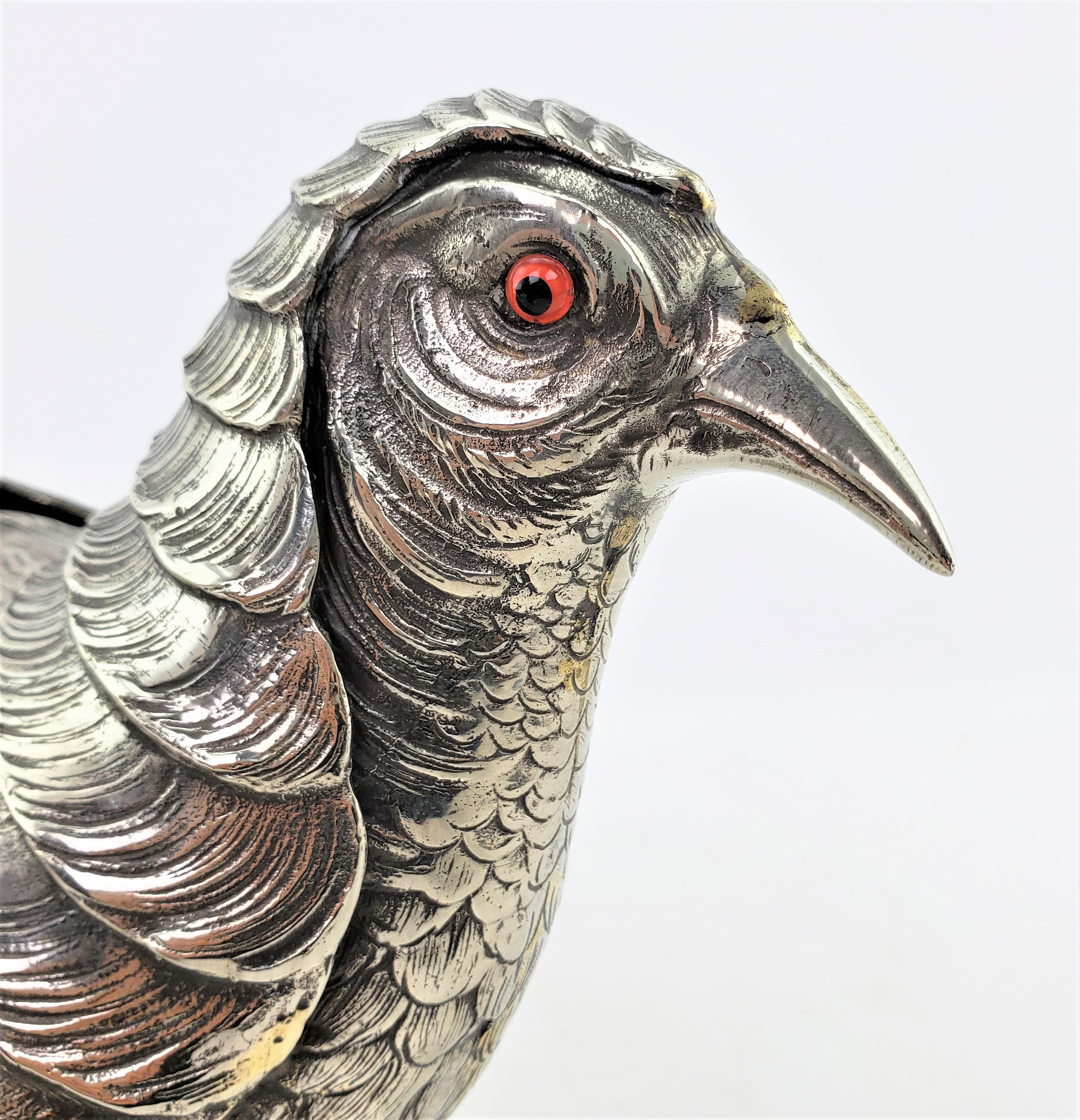 Pair of Large Antique Silver Plated Pheasant Sculptures with Articulated Wings For Sale 12
