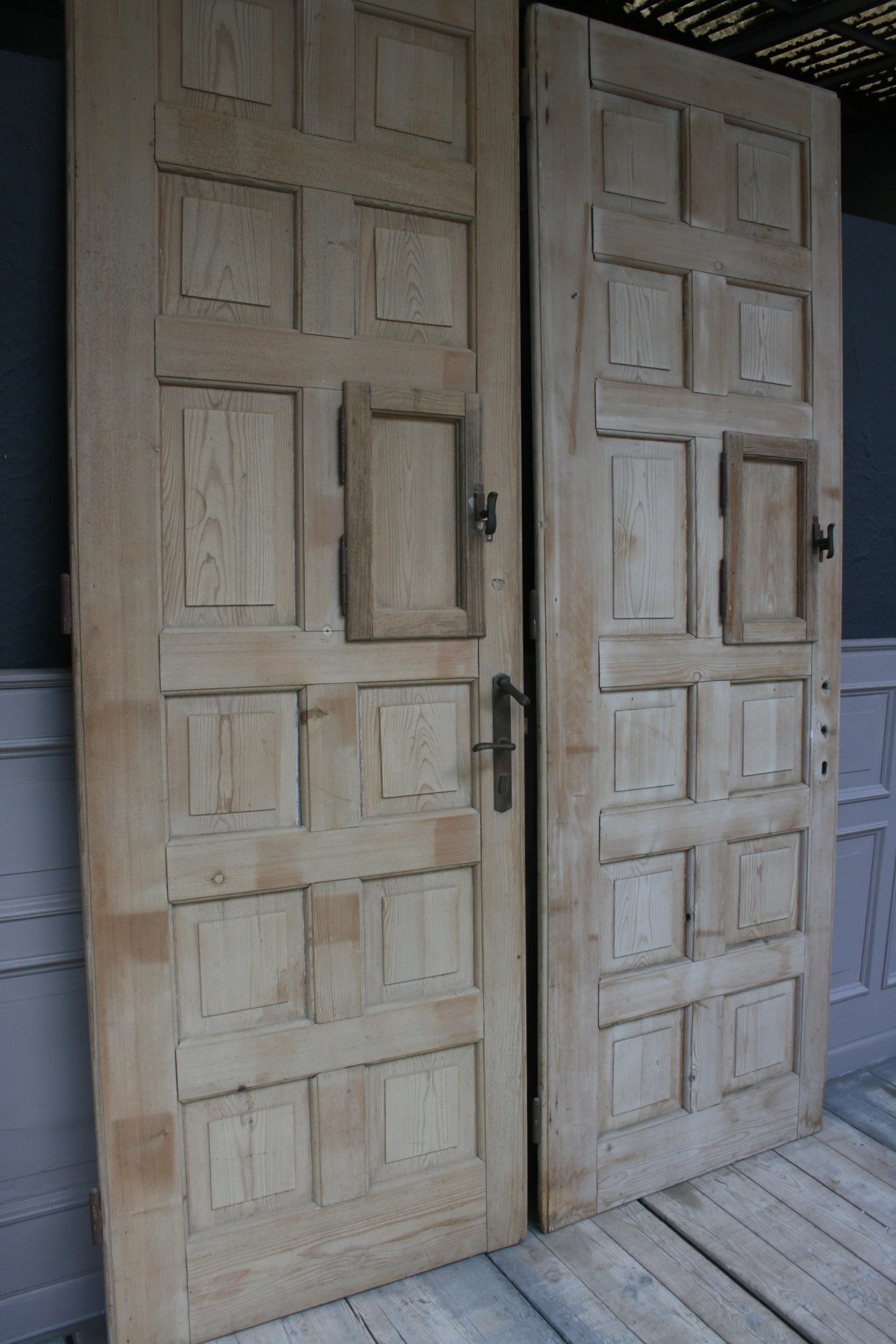 Pair of Large Antique Single Apartment Doors with 12 Panels, Bleached Pine 3