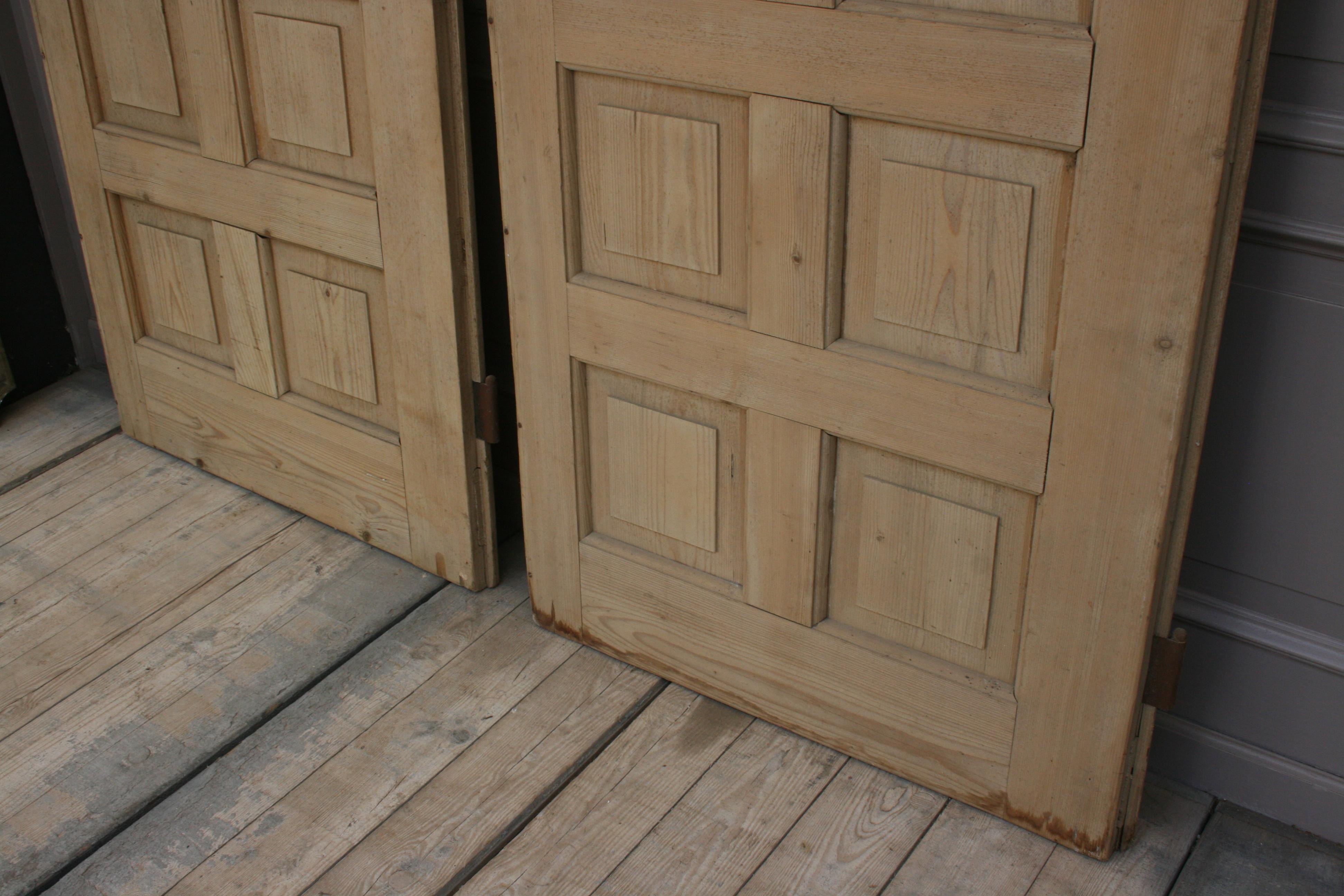 Pair of Large Antique Single Apartment Doors with 12 Panels, Bleached Pine 9