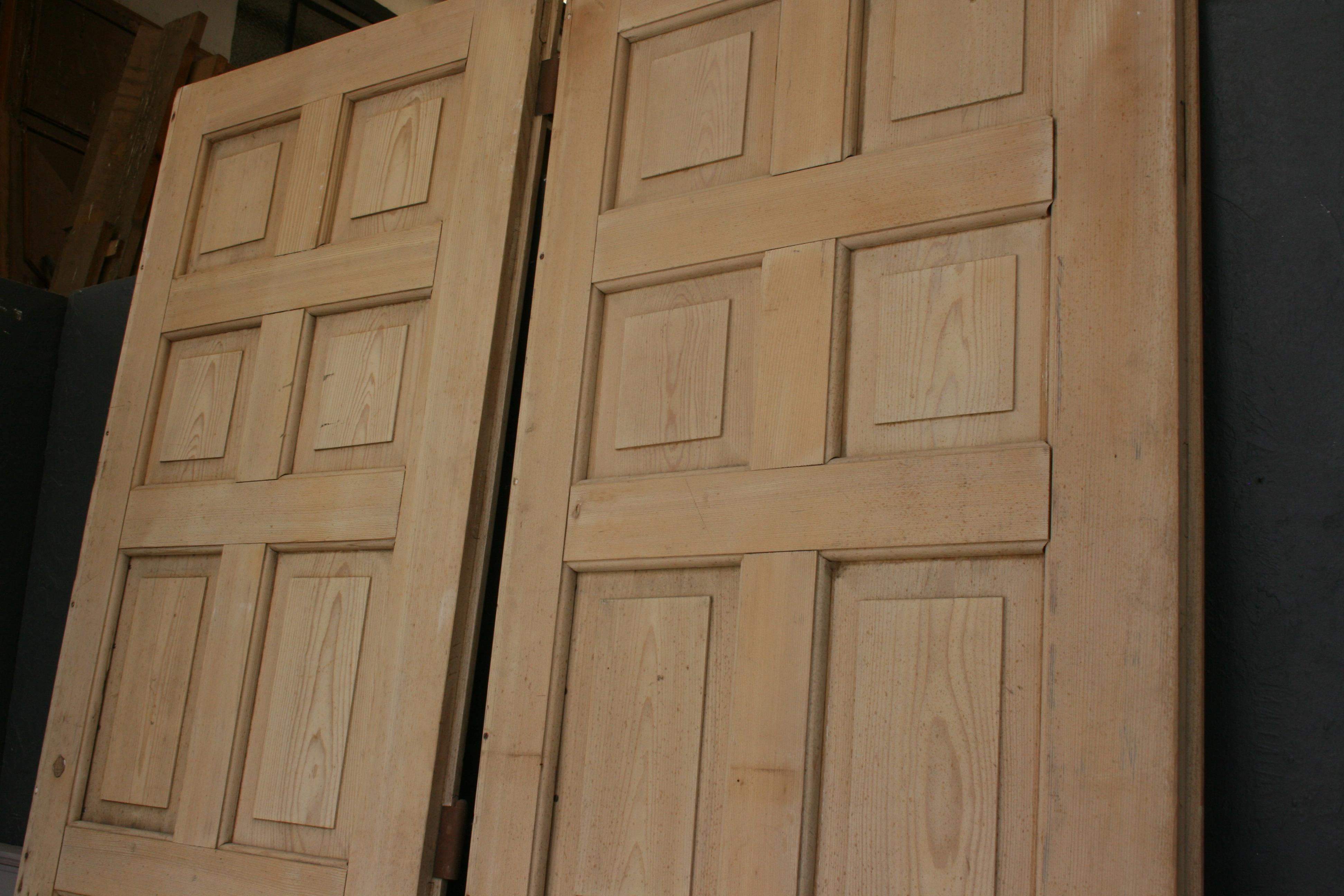 Pair of Large Antique Single Apartment Doors with 12 Panels, Bleached Pine 10