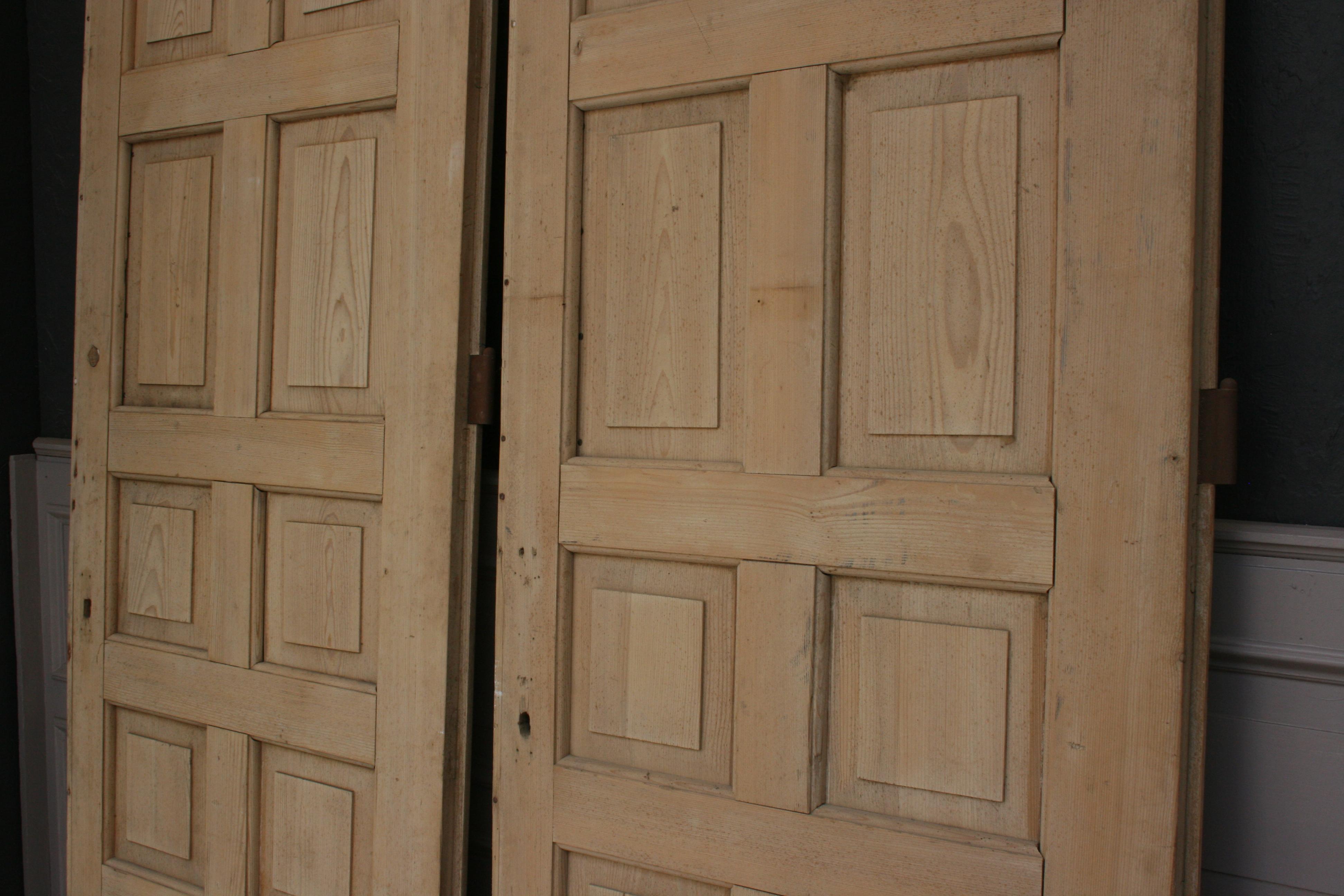 Pair of Large Antique Single Apartment Doors with 12 Panels, Bleached Pine 11