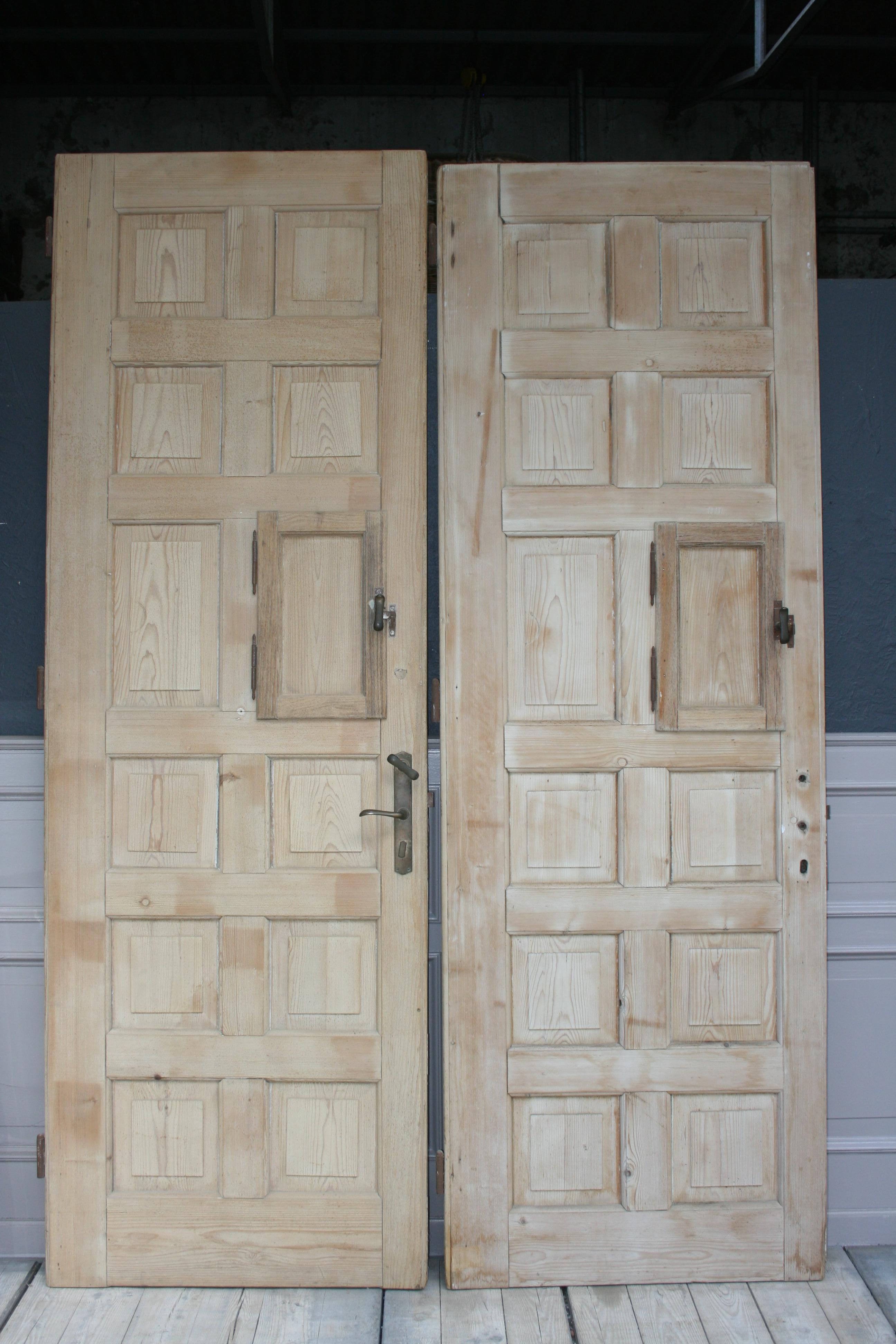 Pair of Large Antique Single Apartment Doors with 12 Panels, Bleached Pine 12
