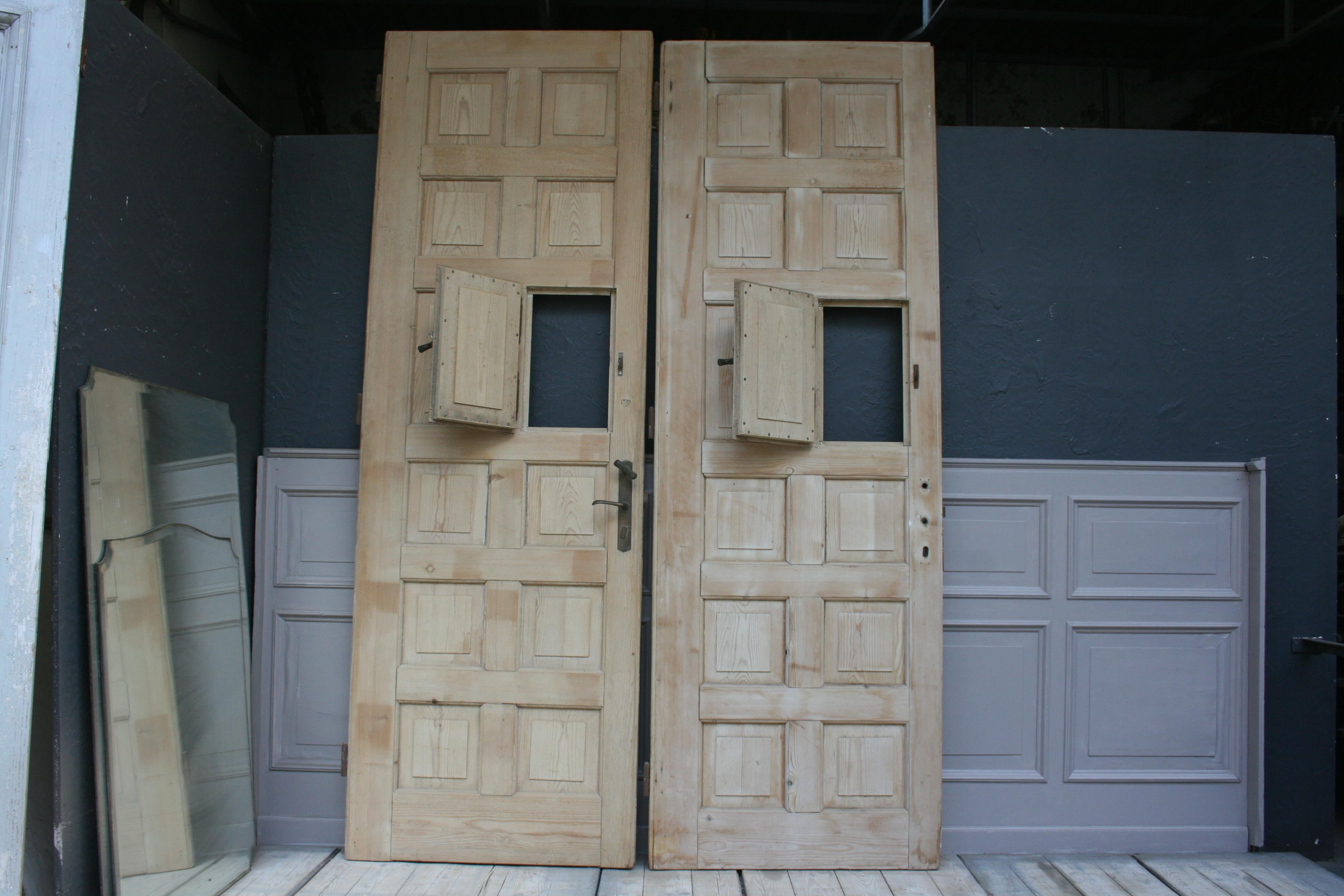 Jugendstil Pair of Large Antique Single Apartment Doors with 12 Panels, Bleached Pine