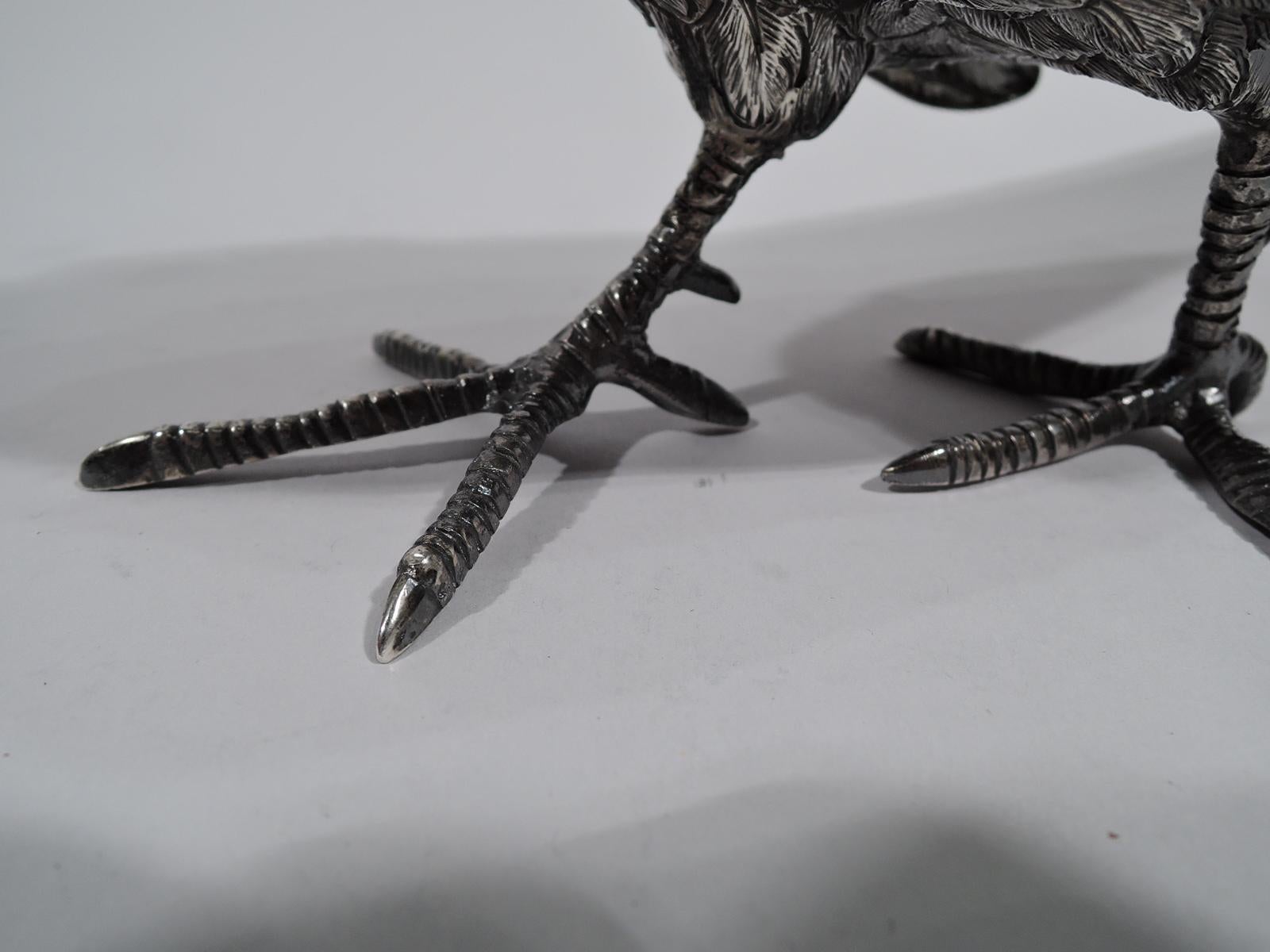 Pair of Large Antique Sterling Silver Pheasants In Excellent Condition In New York, NY
