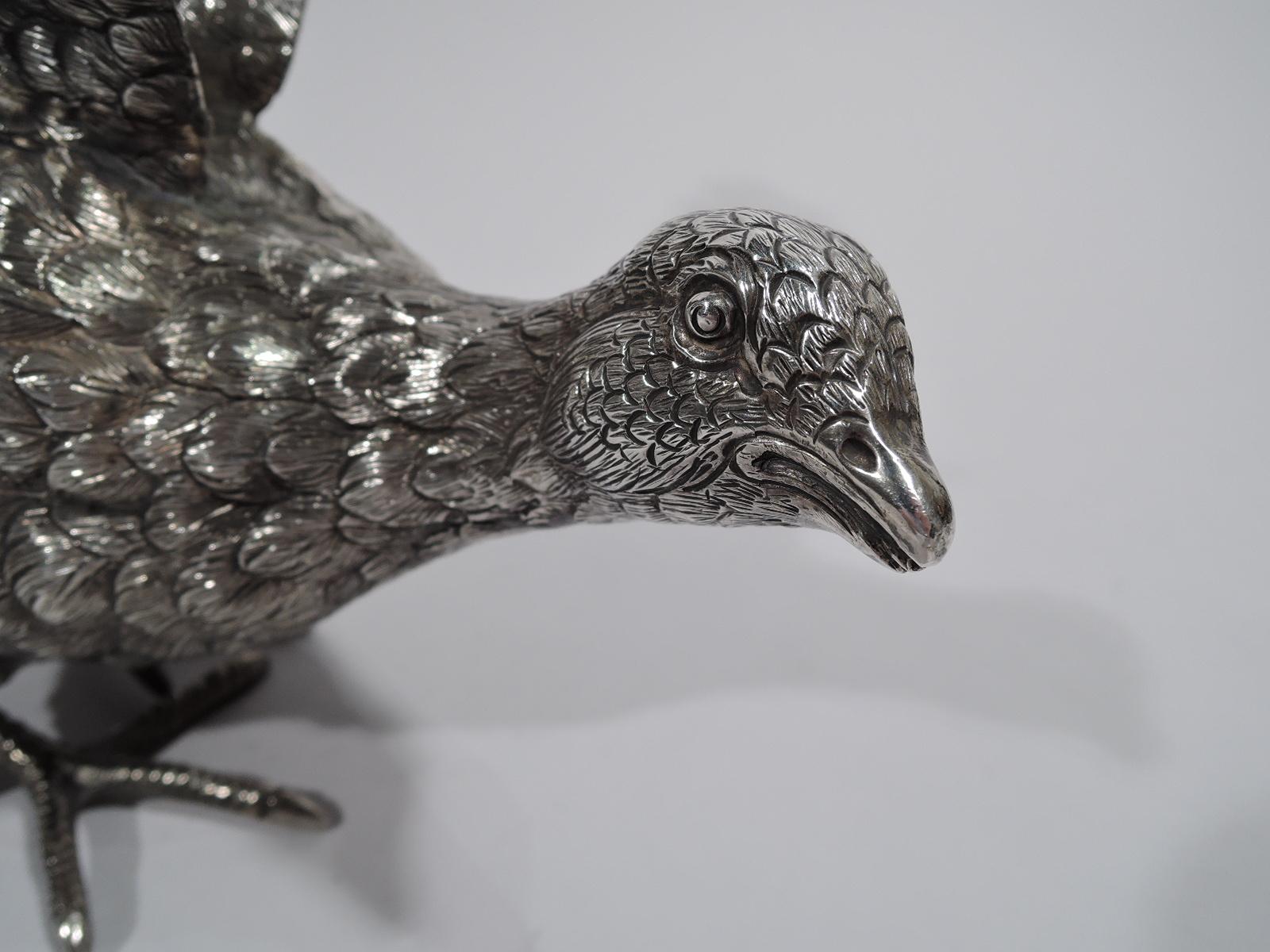 Pair of Large Antique Sterling Silver Pheasants 1
