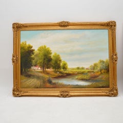 Pair of Large Antique Style Landscape Oil Paintings