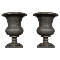 Pair of Large Antique Style Medici Vases in Grey Marble, 20th Century.