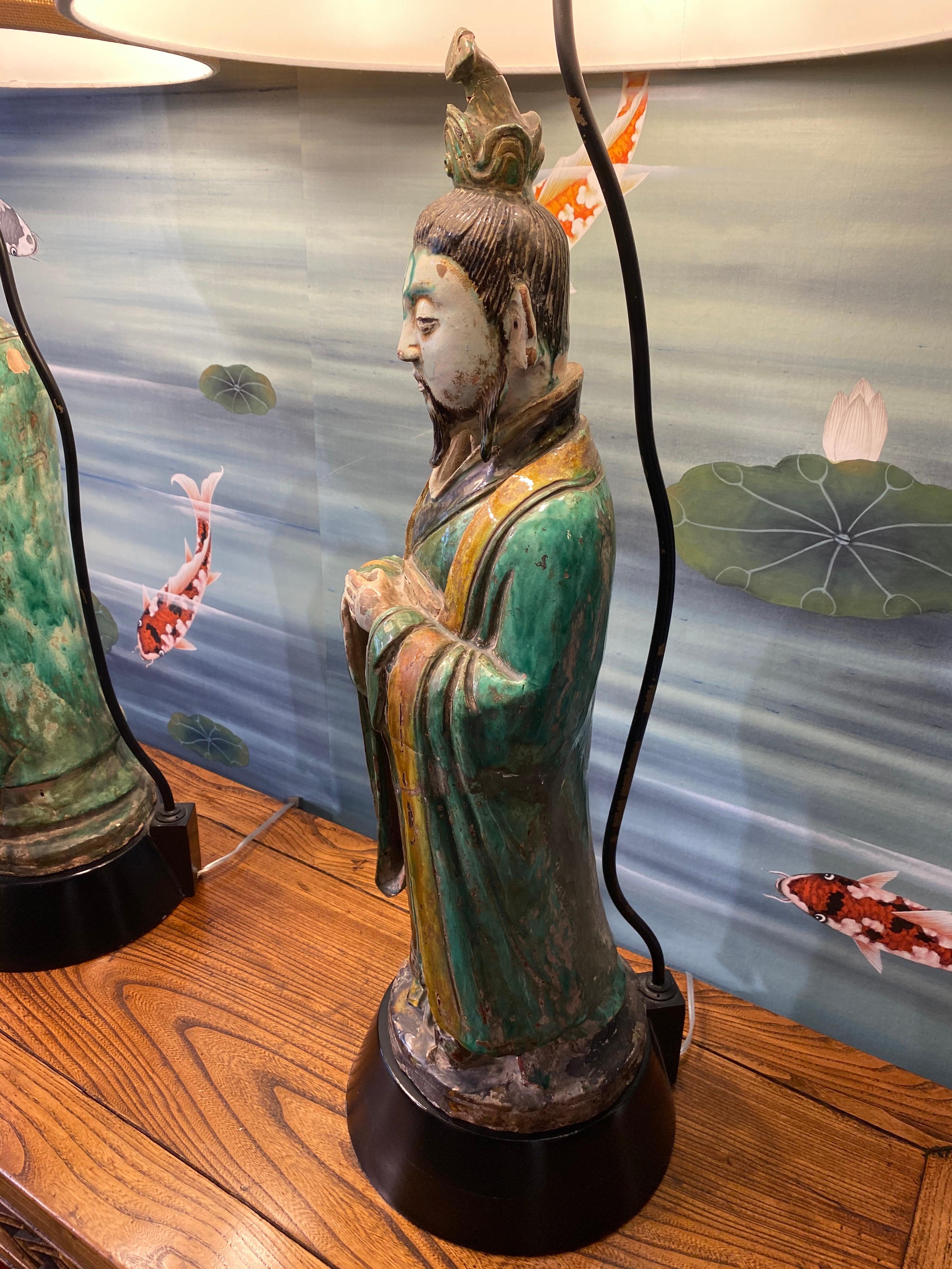Pair of Large Antique Tang Style Chinese Figures as Lamps For Sale 10