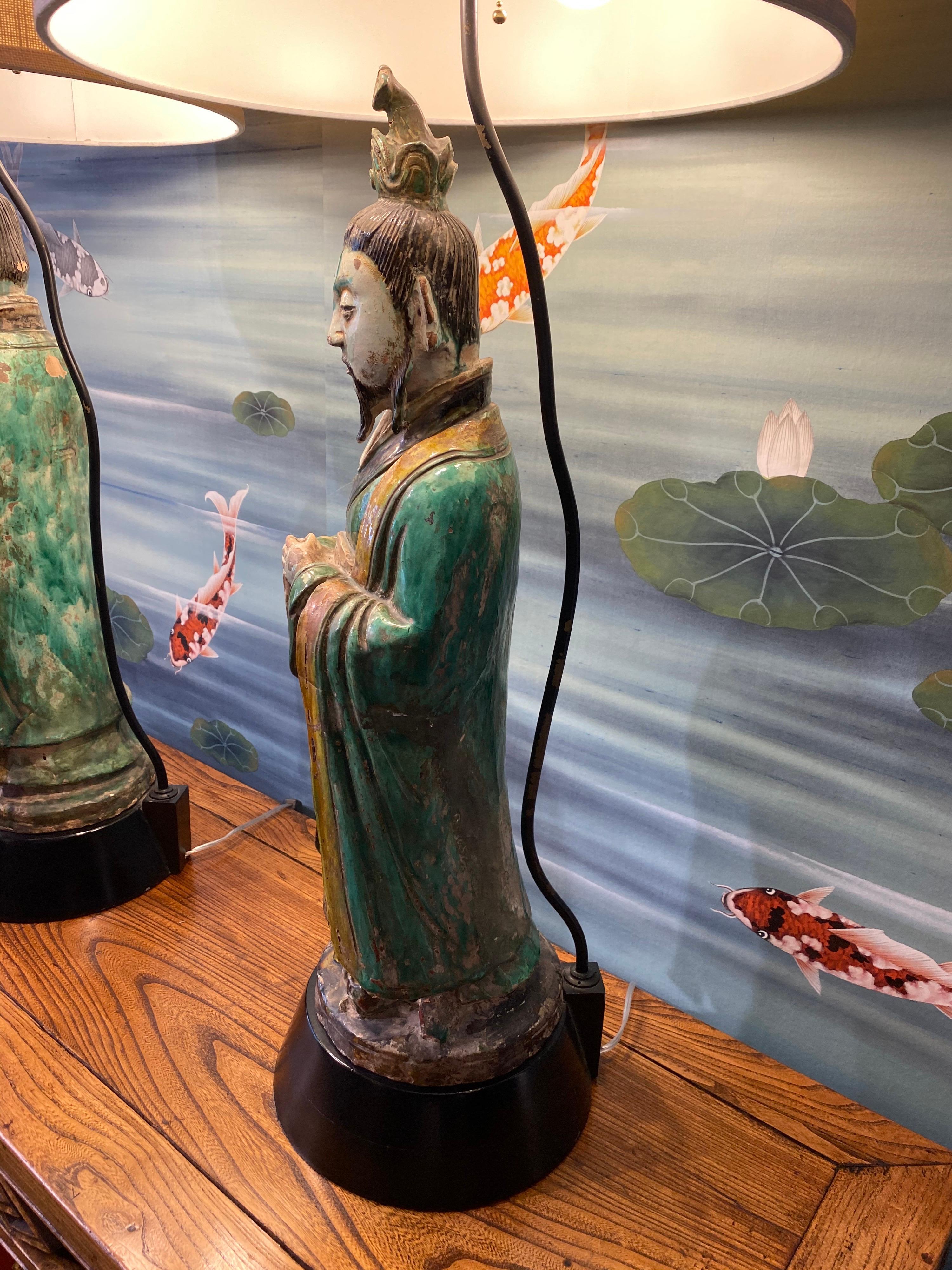 Pair of Large Antique Tang Style Chinese Figures as Lamps For Sale 12