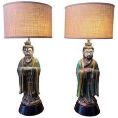 Pair of Large Antique Tang Style Chinese Figures as Lamps