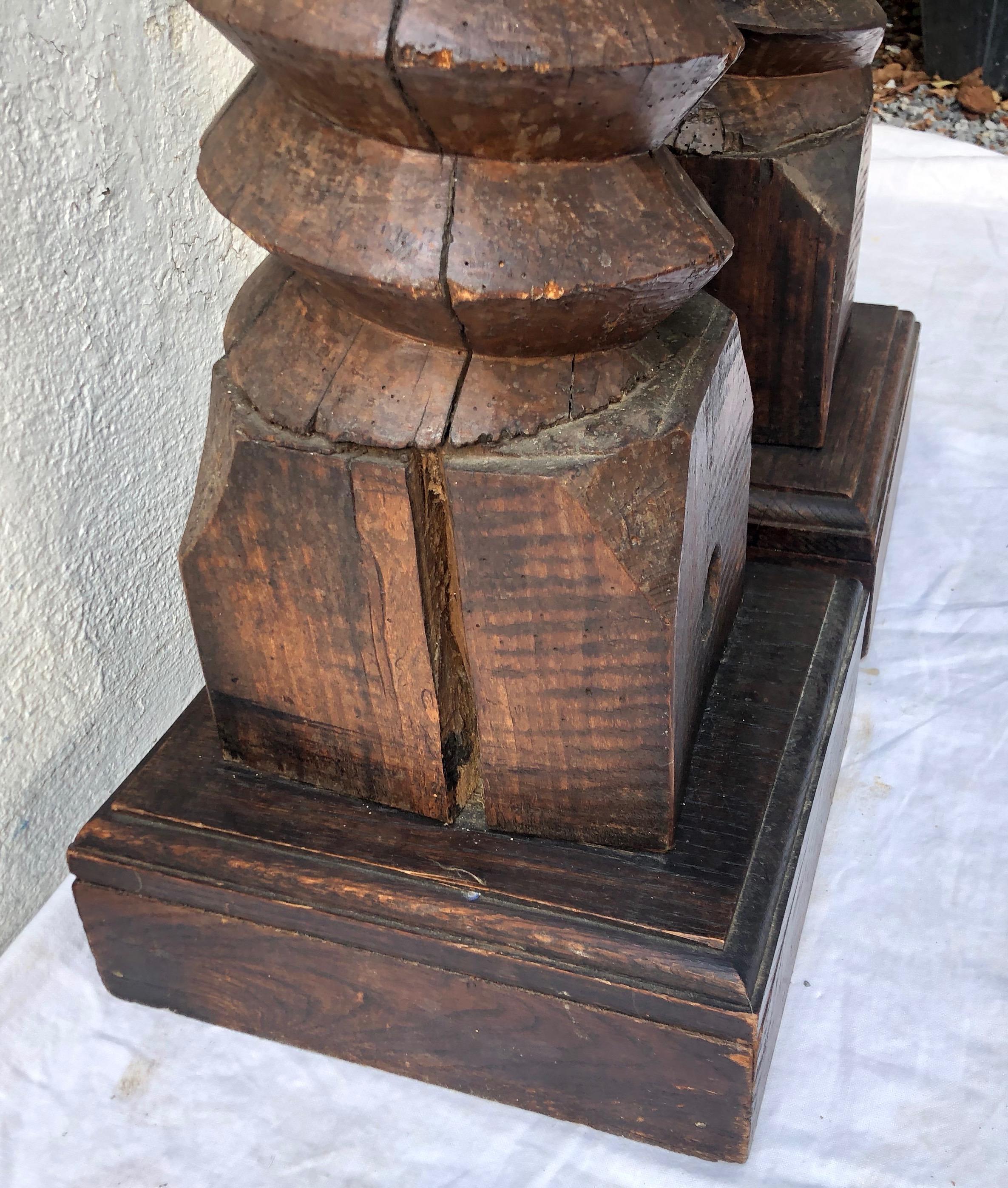 Pair of Large Antique Wood Screw Element Pedestals In Fair Condition In East Hampton, NY