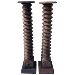 Pair of Large Antique Wood Screw Element Pedestals