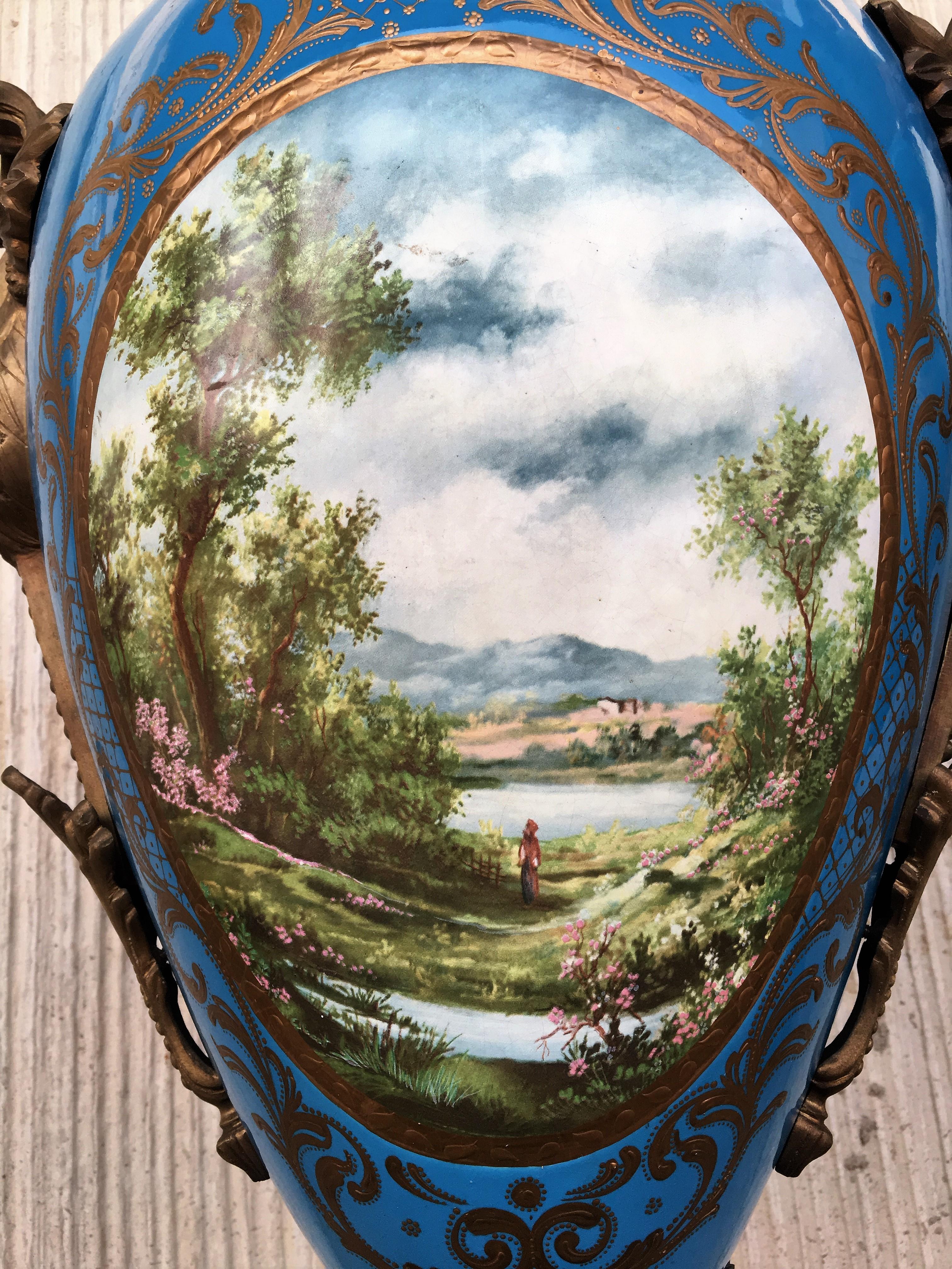 Pair of Large Antiques French Ormolu-Mounted & Painted Pair of Sèvres Porcelain 7