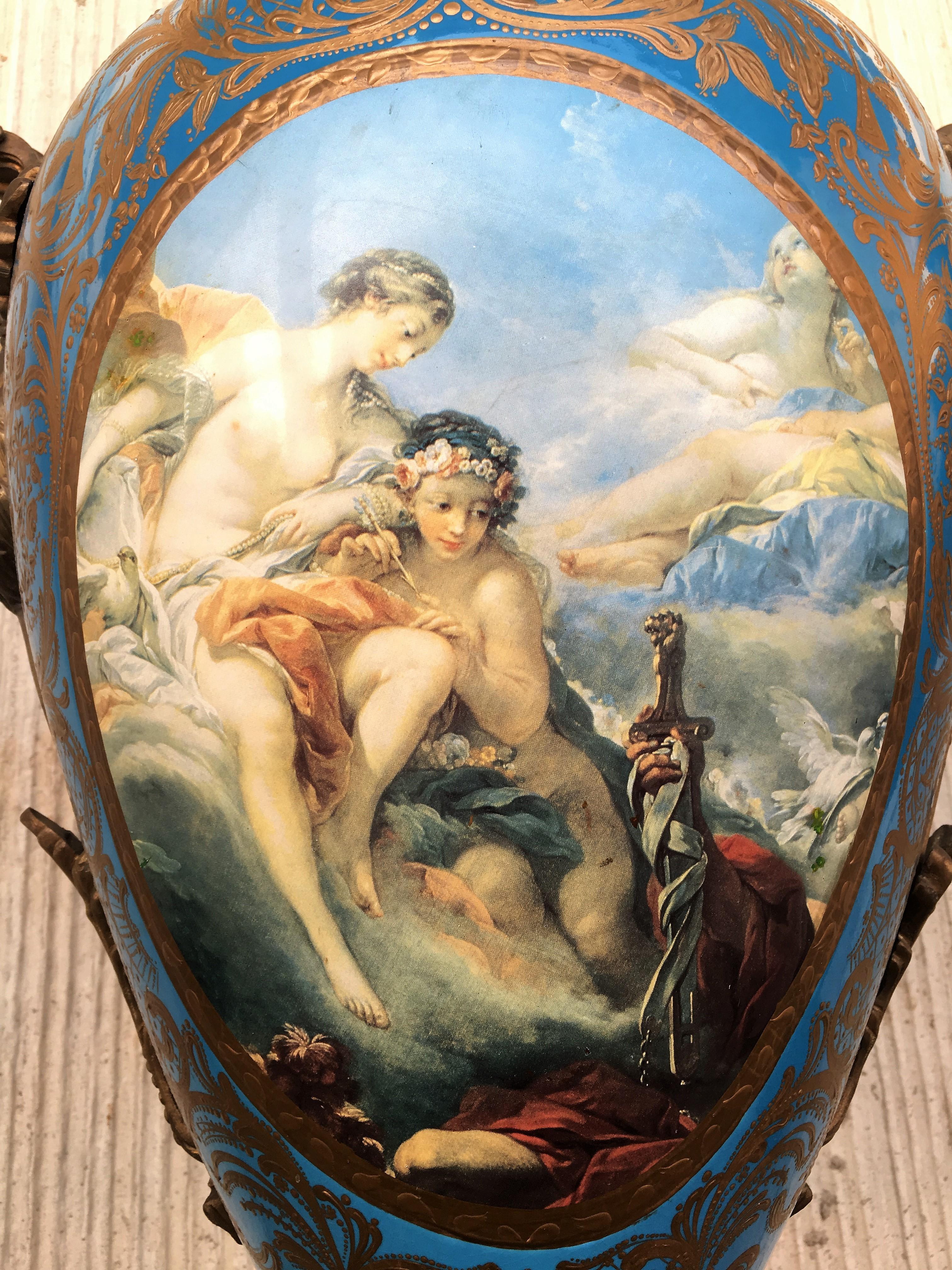 Pair of Large Antiques French Ormolu-Mounted & Painted Pair of Sèvres Porcelain 11