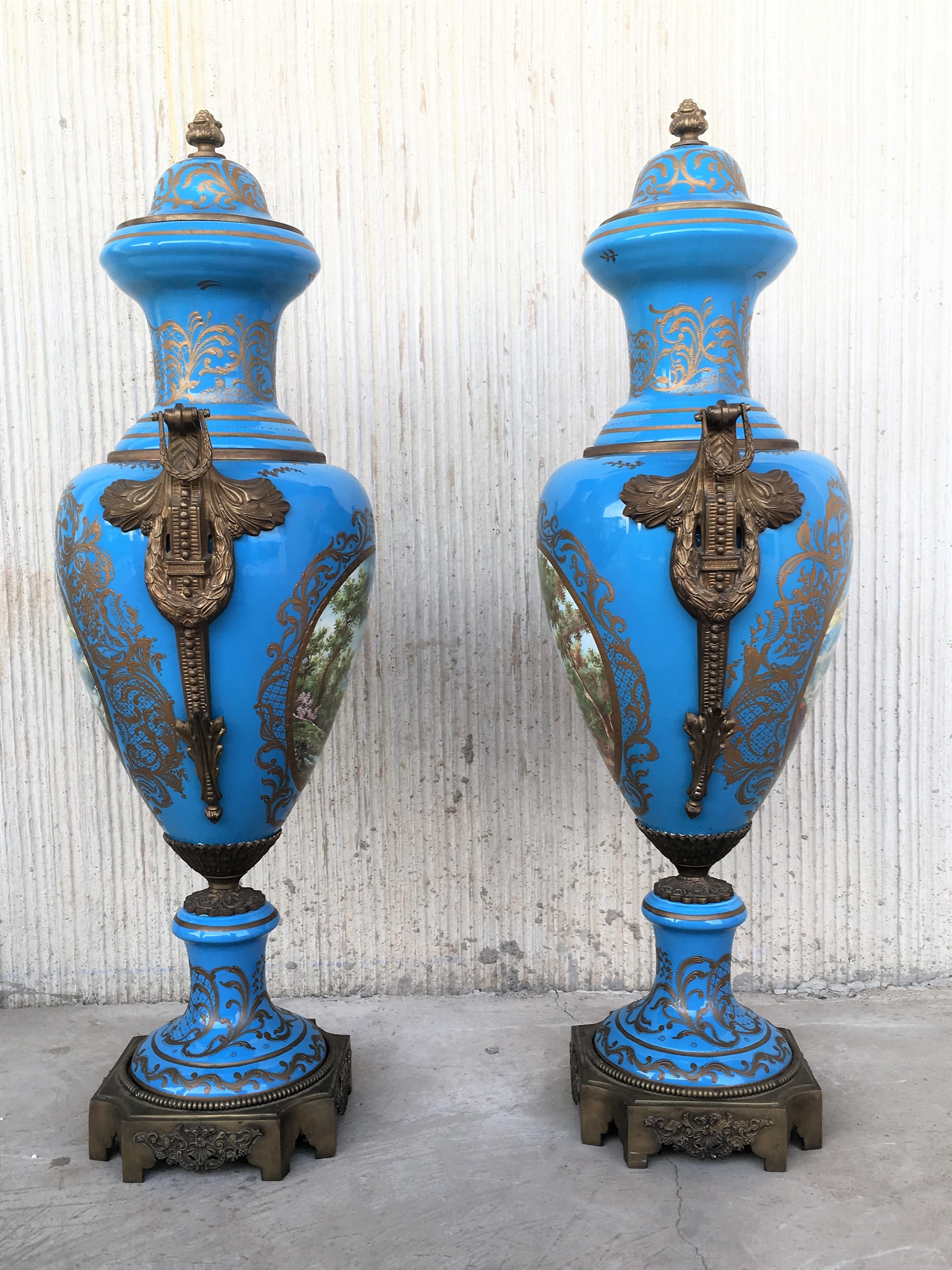 Neoclassical Pair of Large Antiques French Ormolu-Mounted & Painted Pair of Sèvres Porcelain