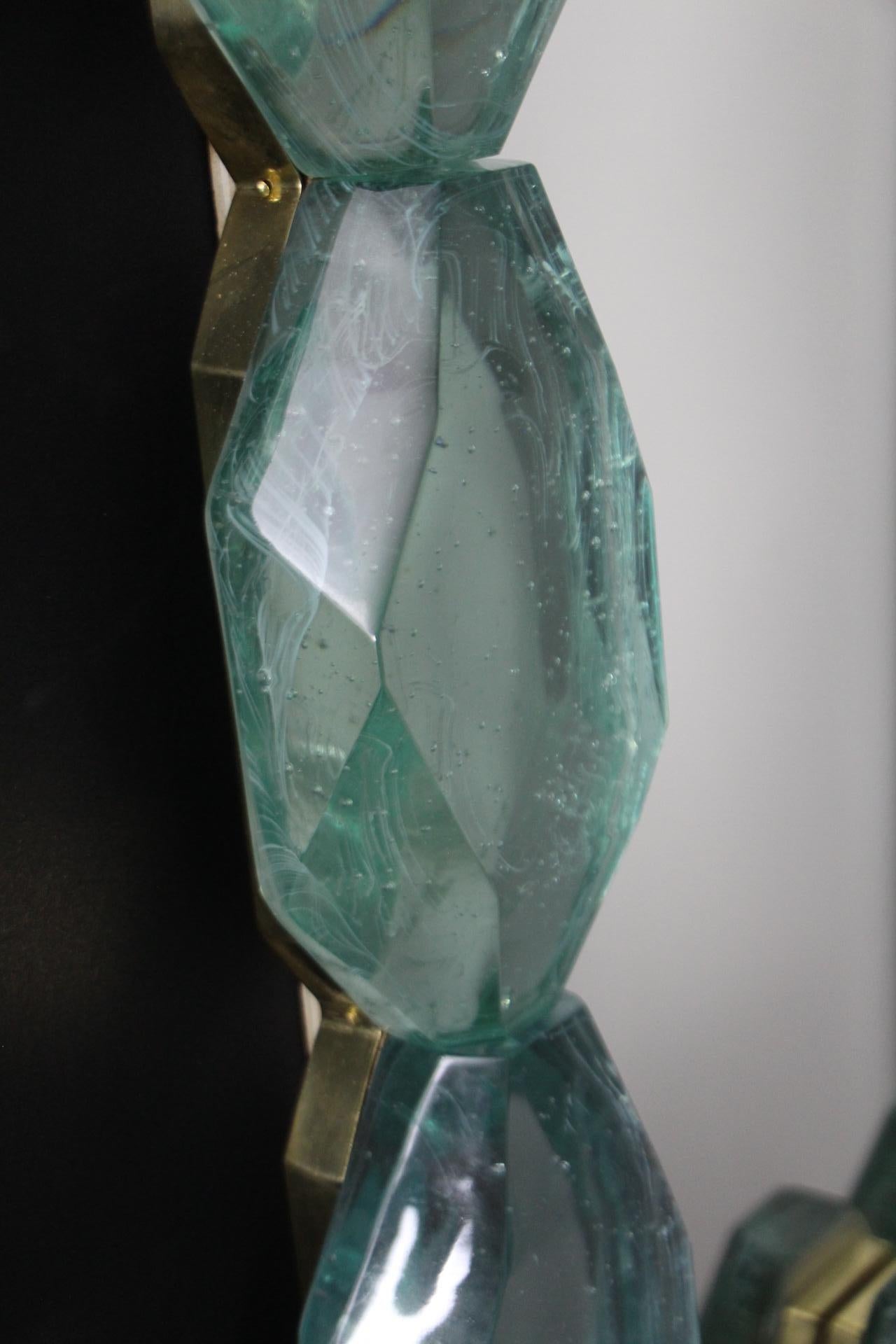 Large Aqua Blue Diamond Cut Textured Murano Glass Block Mirrors, In Stock For Sale 3