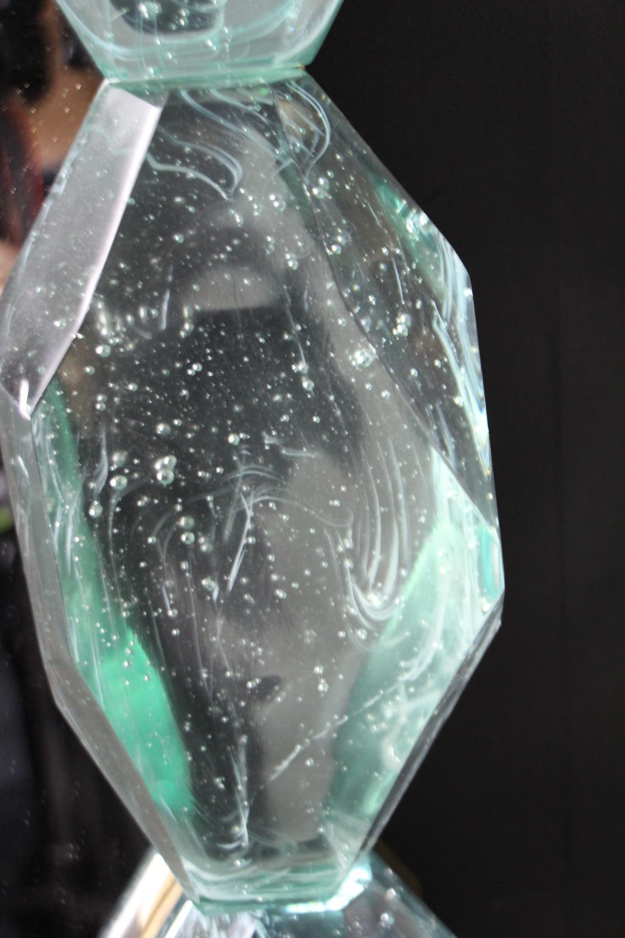 Large Aqua Blue Diamond Cut Textured Murano Glass Block Mirrors, In Stock For Sale 4