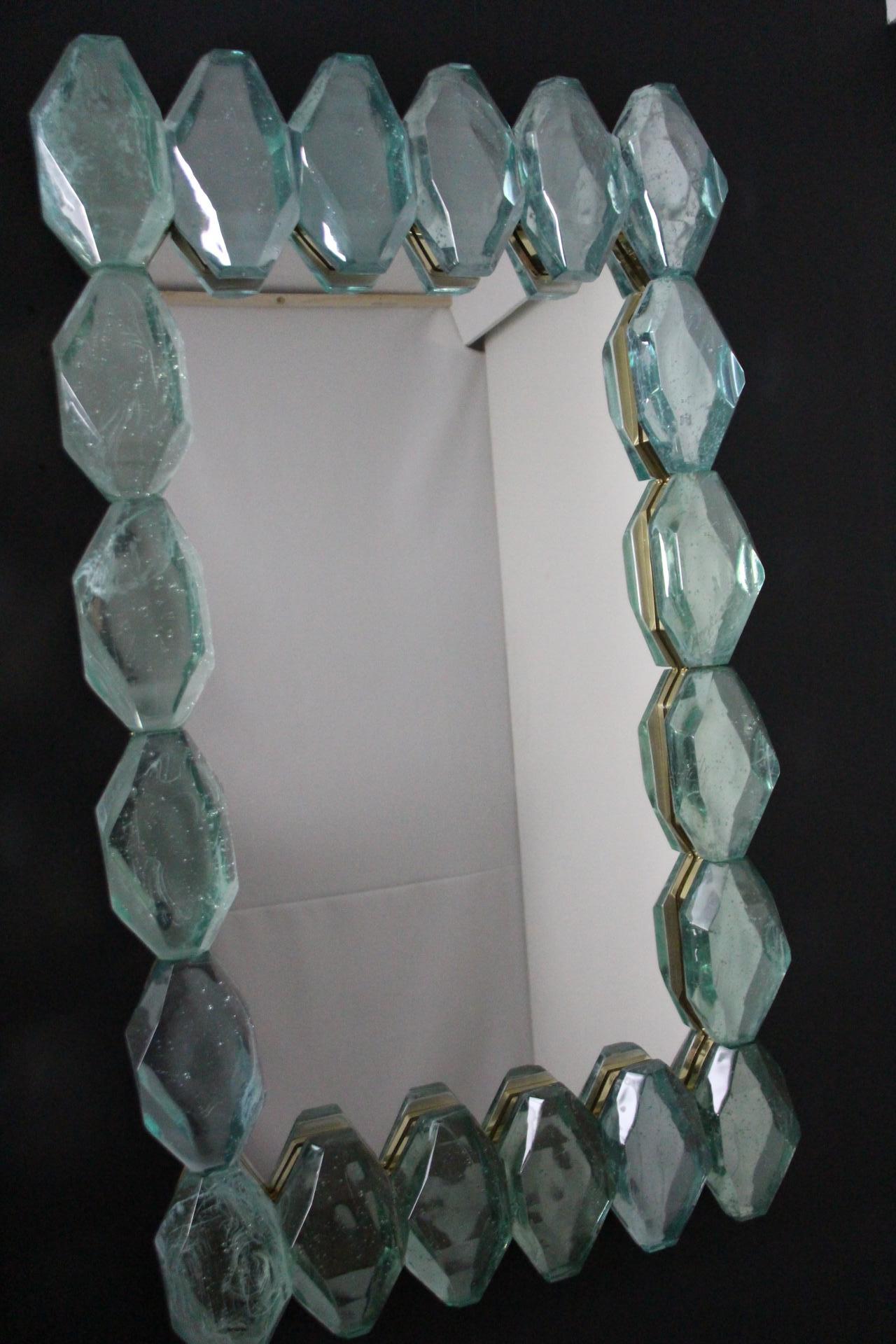 Large Aqua Blue Diamond Cut Textured Murano Glass Block Mirrors, In Stock For Sale 5