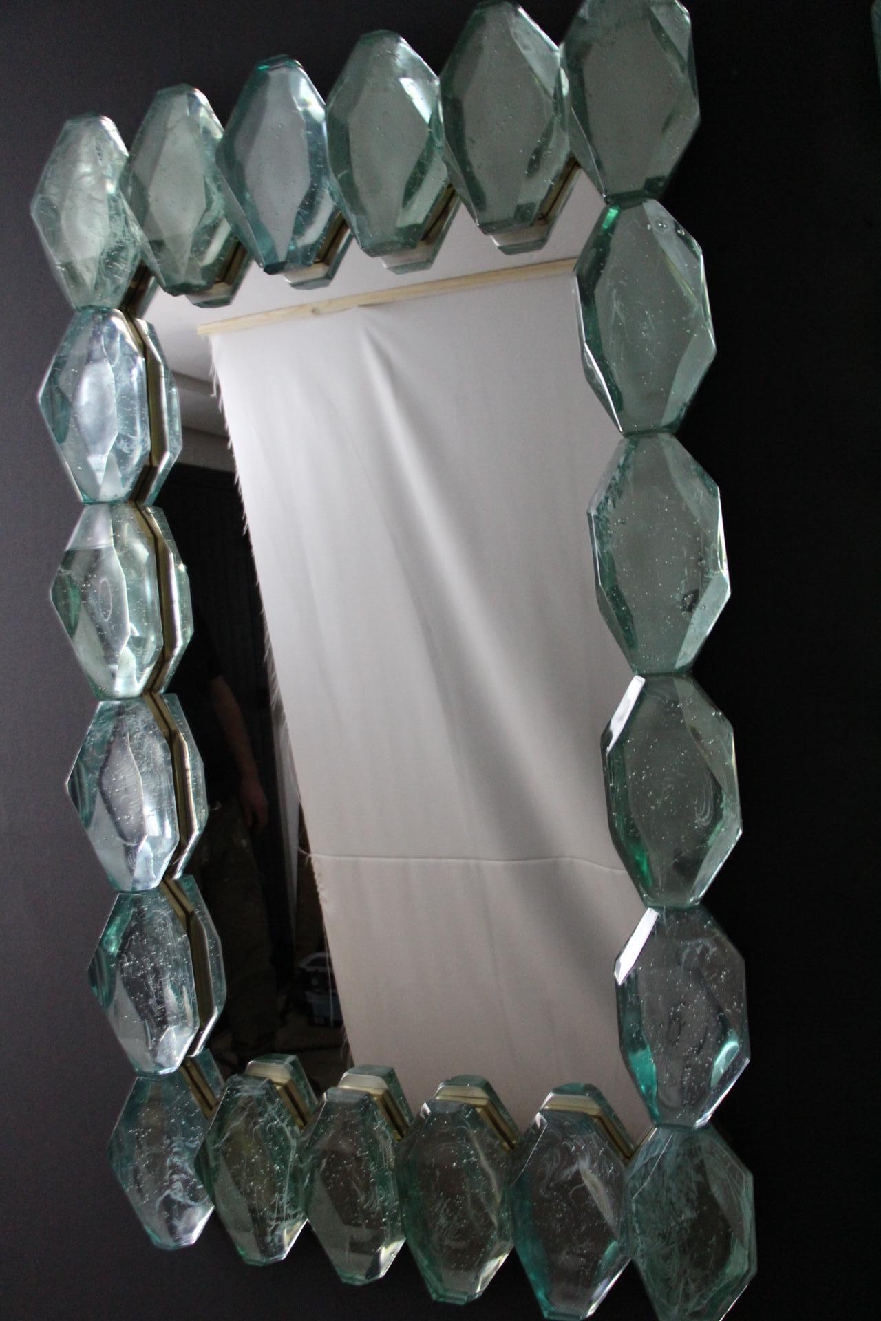 Large Aqua Blue Diamond Cut Textured Murano Glass Block Mirrors, In Stock For Sale 6