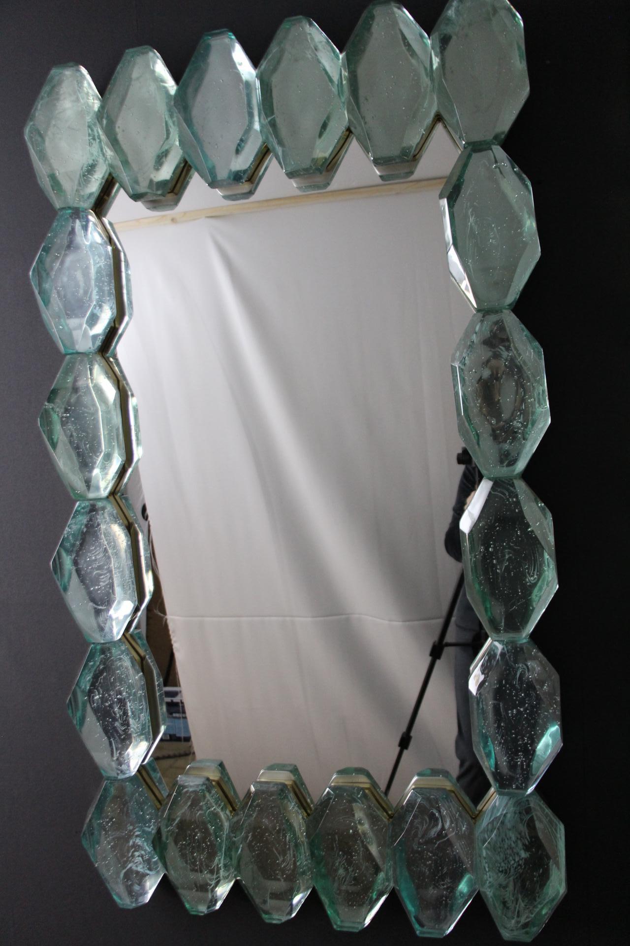 Large Aqua Blue Diamond Cut Textured Murano Glass Block Mirrors, In Stock For Sale 7