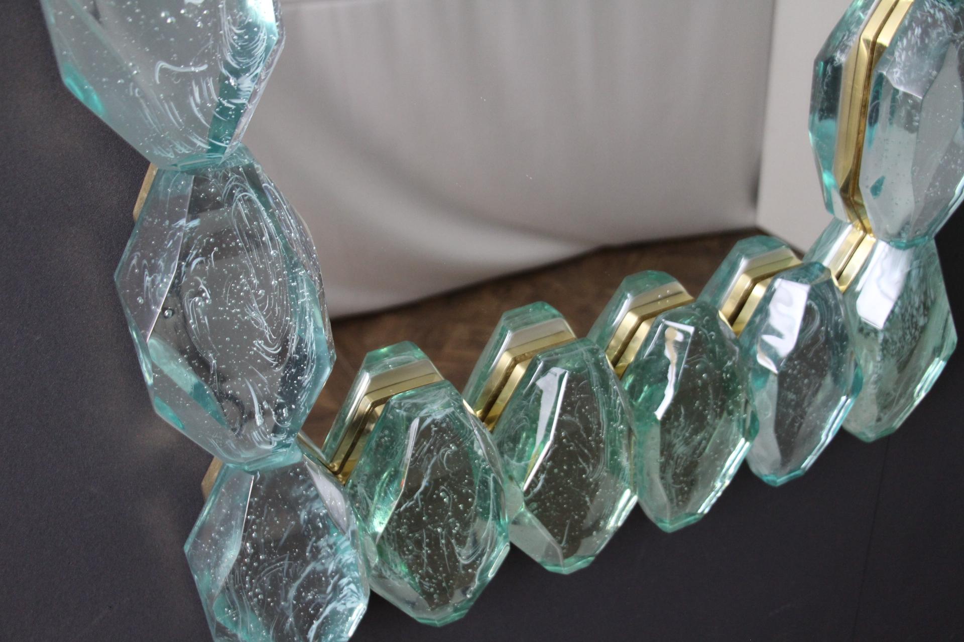 Large Aqua Blue Diamond Cut Textured Murano Glass Block Mirrors, In Stock For Sale 8